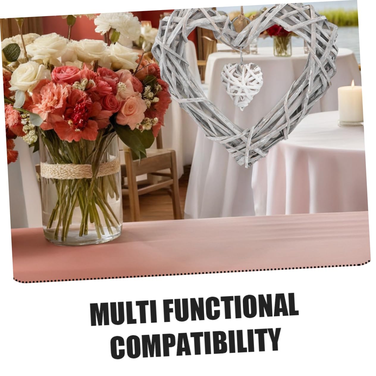 TOPBATHY 4stücke Herzkranz Aus Rattan Und Spitzengewebe Wandkranz Für Hochzeit Party Schlafzimmer Und Event-Dekoration Leicht Aufhängbar Elegant Und Langlebig