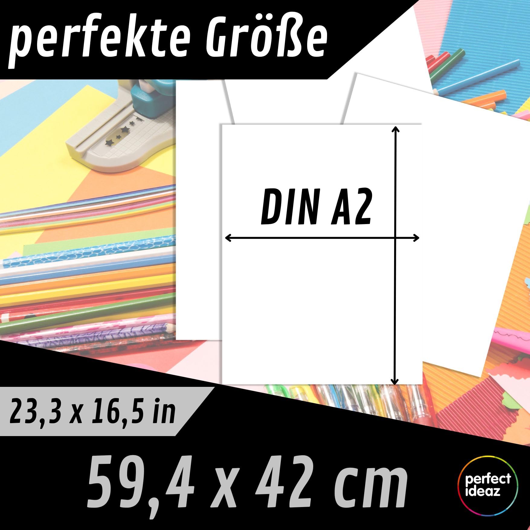 perfect ideaz 50 Blatt Fotokarton DIN-A2, Weiß, stabiler recycling Karton 300 g/m², Made in Germany, Blauer Engel zertifiziert (1 x 50 (50 Blatt))
