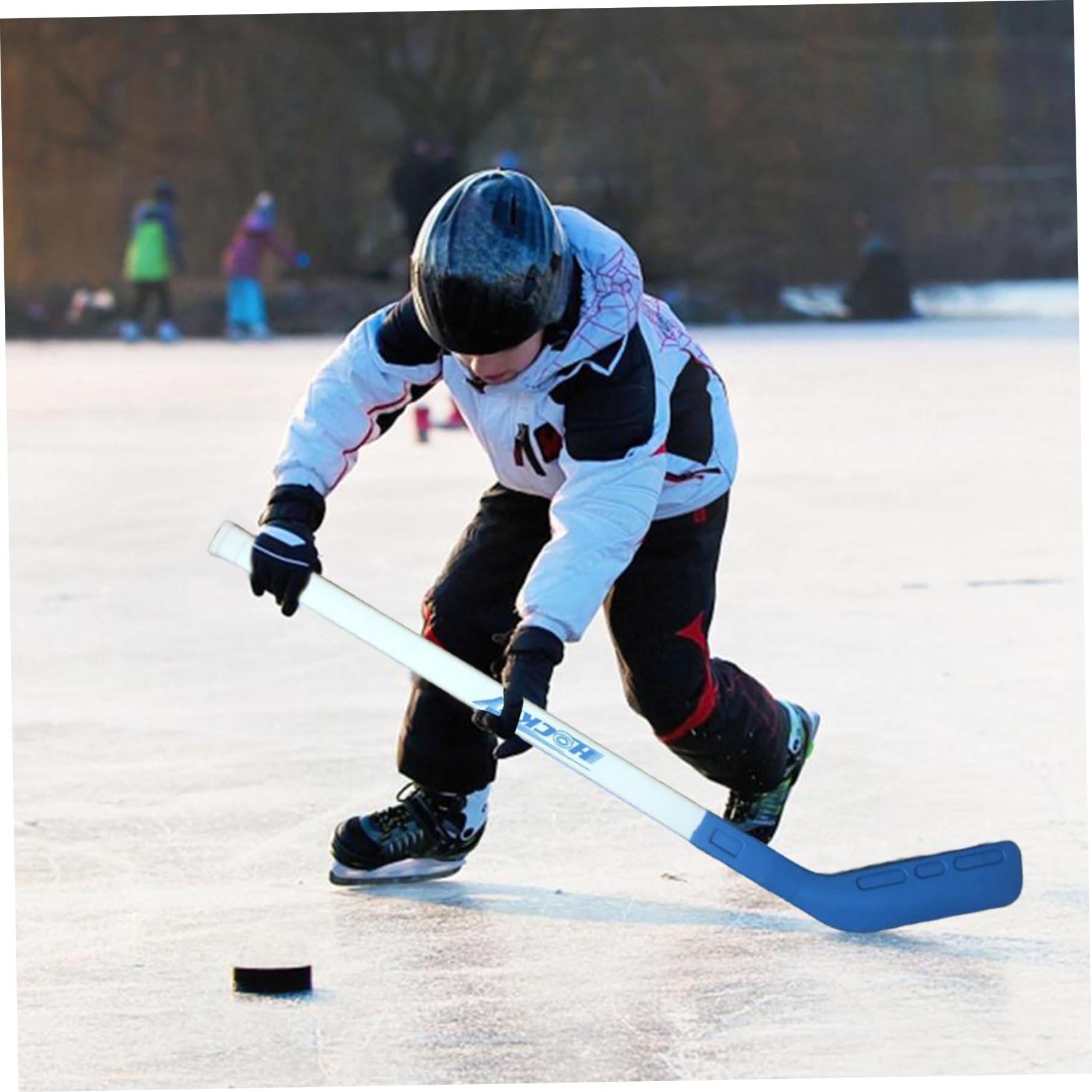 Ensemble de Hockey pour Enfants pour l'entraînement au Sol de Rue – Bâton Hockey avec 2 balles pour Enfants garçons Filles intérieur extérieur (Bleu Rouge)