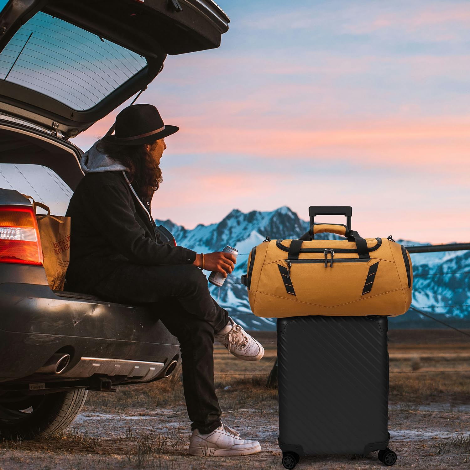 Bolsa de Viaje Hombre 40L Bolsa Deporte con Zapatos y Compartimentos Húmedos + Cinturón de Mochila Deportivo Viaje Gimnasio Natacion Boxeo Travel Duffle Bag Mujer, Marrón