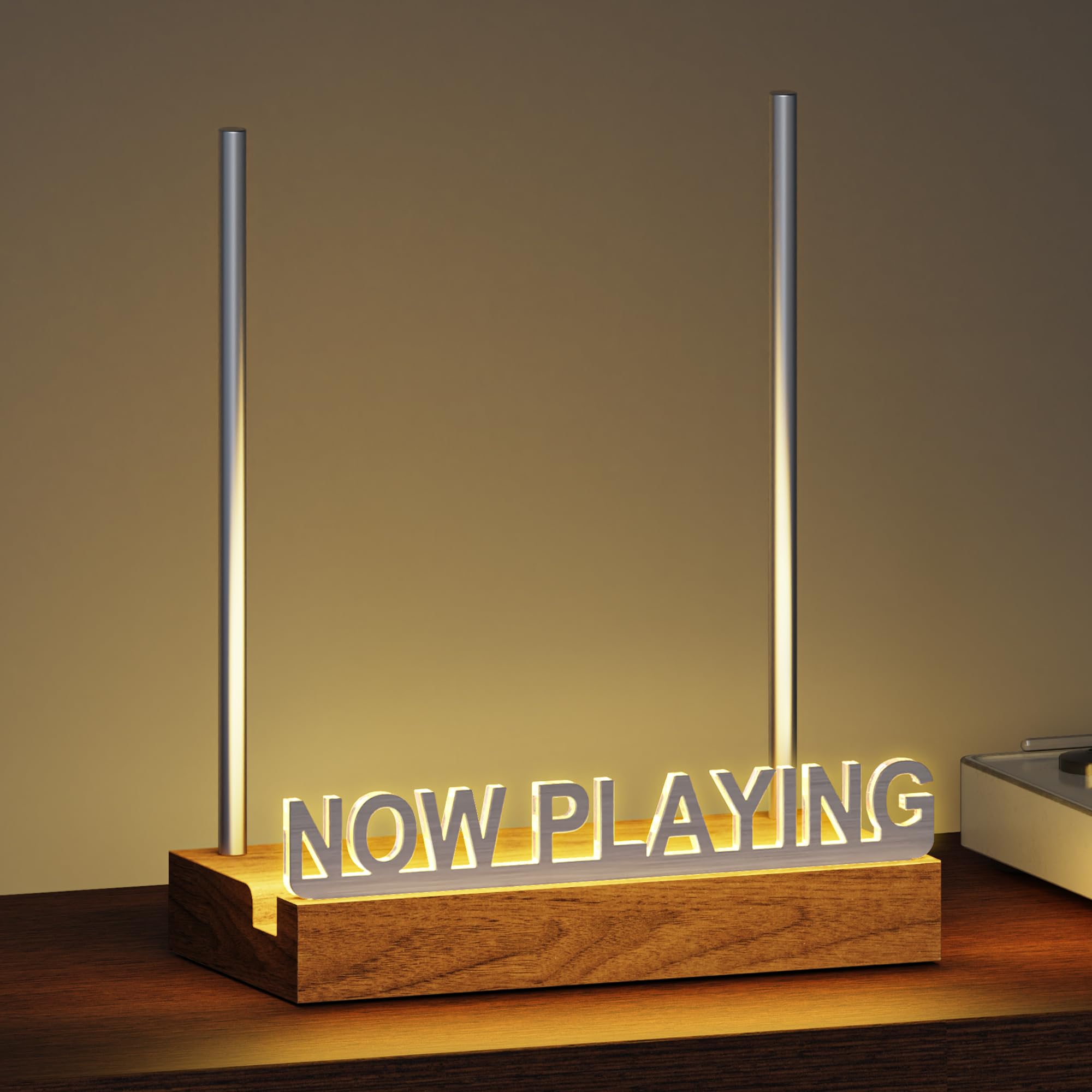 Support lumineux vinyle Now Playing argenté anti-pochette perdue