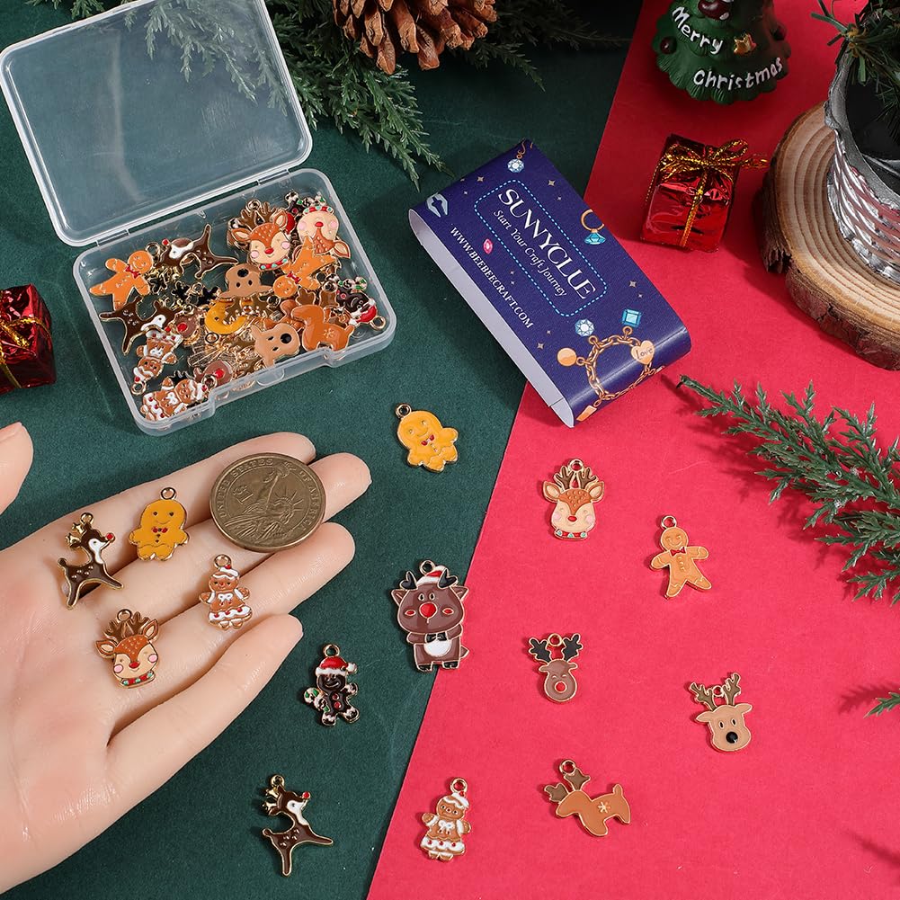 SUNNYCLUE 1 Box 40Pcs 10 Styles Enamel Christmas Charms Metal Holiday Charm Bulk Assorted Metal Alloy Xmas Snowman Gingerbread Man Biscuits Charm for Jewellery Making Charms Earring DIY Crafts - Image 3