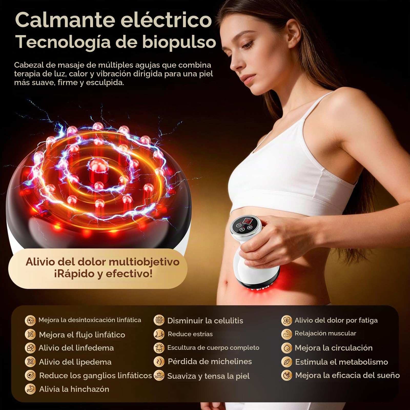 Masajeador de Drenaje Linfático y Herramienta de Masaje anticelulítico, Masajeador Eléctrico Meridiano, Máquina eléctrica de Mano para Esculpir el Cuerpo, para Piernas, Brazos y Vientre