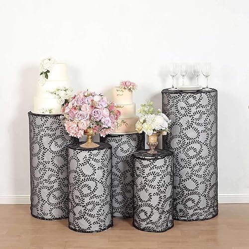 Vista 117 de Efavormart - Juego de 5 fundas de soporte para caja de exhibición cilíndrica de elastano, color negro, fundas elásticas para pilar de pedestal, 160