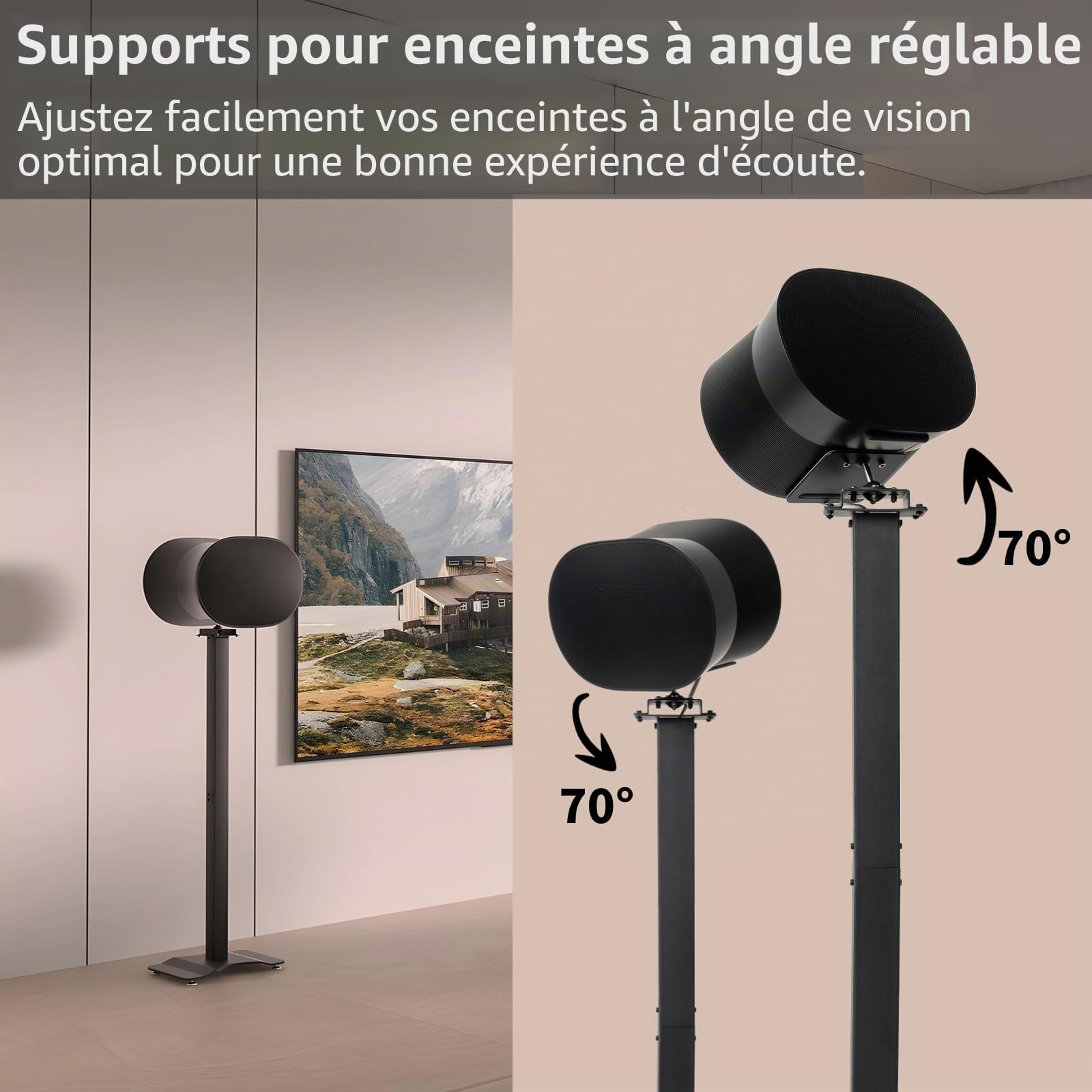 shinar Lot de 2 Support de Haut-Parleur Compatible avec SONOS Era 300 Noirs | avec rotations réglables jusqu'à 360°,inclinaisons -70°et+70°,en métal Support de Sol pour Sonos Era 300(Noirs)