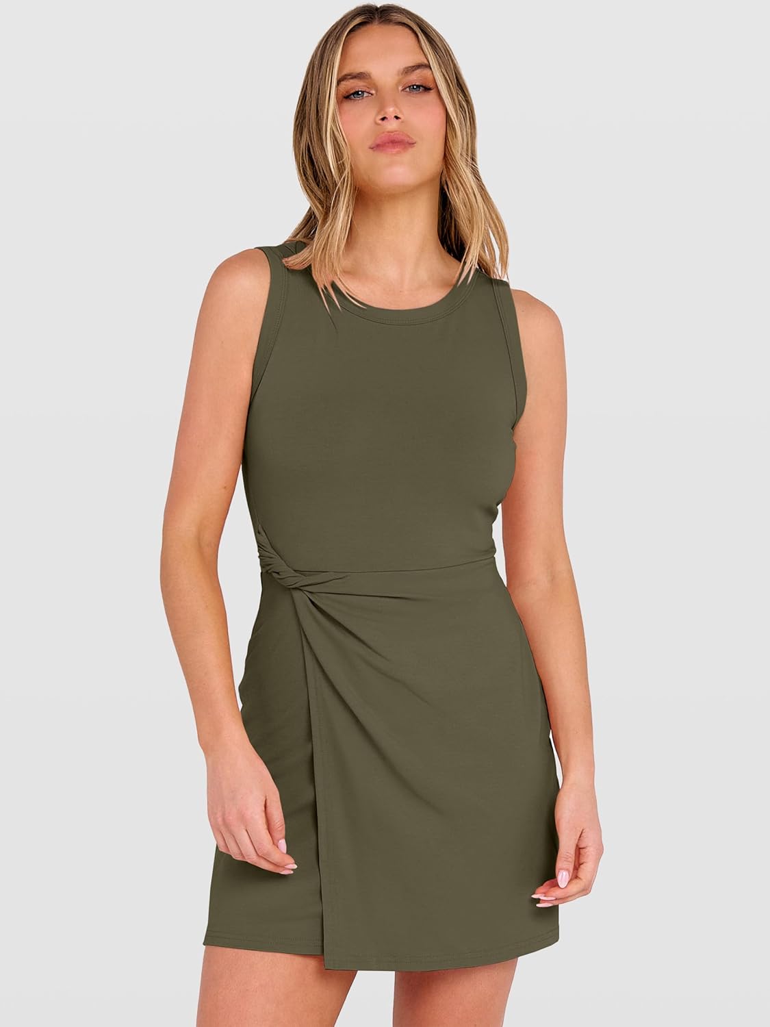 ANRABESS Womens Summer Dress 2026 Athletic Romper Skort Sleeveless Twist Waist Bodycon Night Out Mini Dress Built in Shorts - Image 6