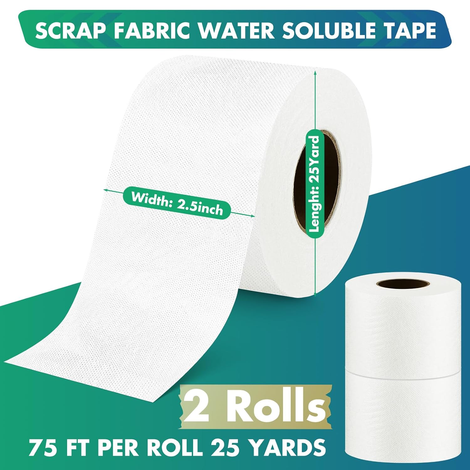 Breling Scrap Tape for Quilting 2 1/2 Inches 25 Yard Fabric Scraps Water Soluble Diagonal Seam Tape for Sewing, Easy Attachment(2 Roll)