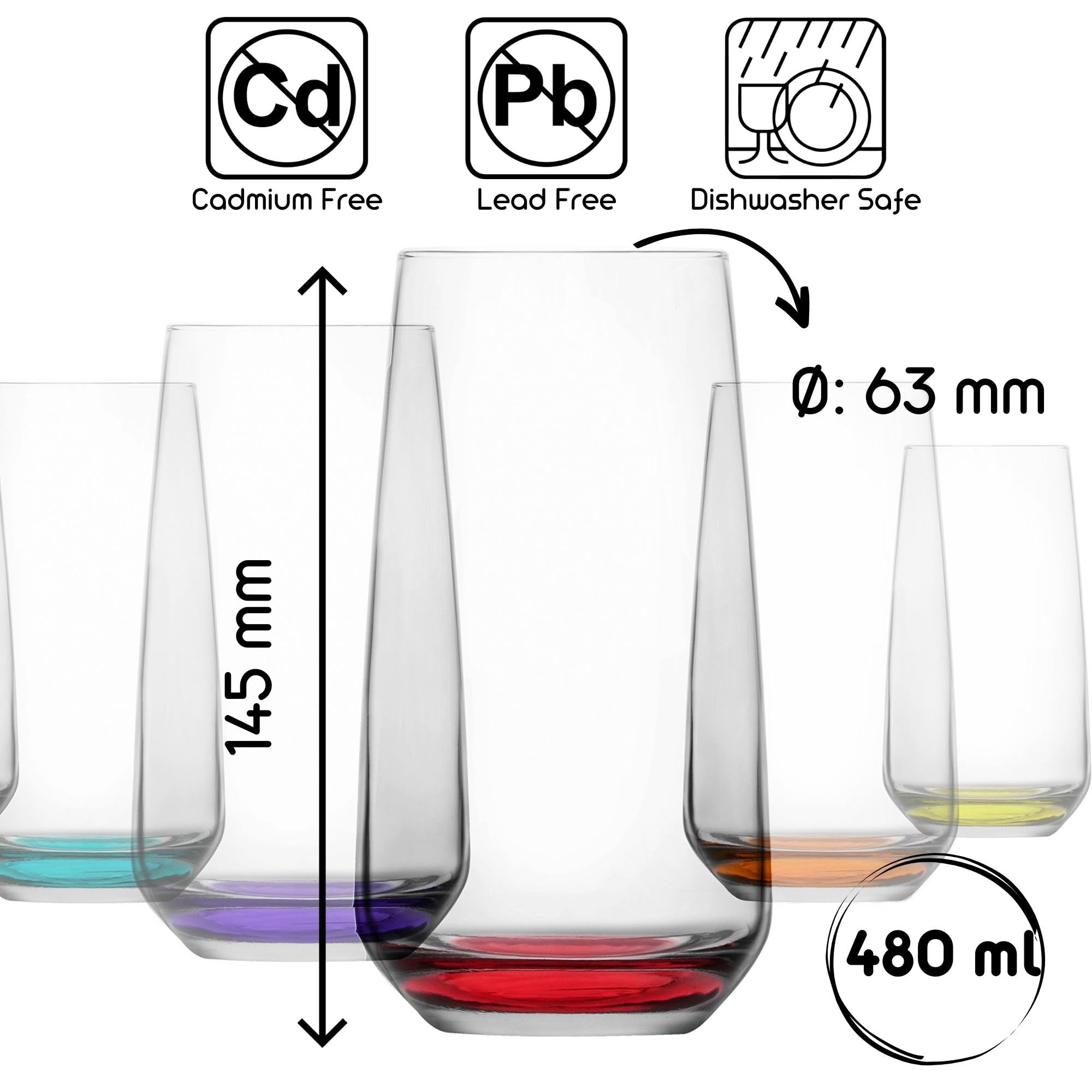 NORDIC SCHILLER Bicchiere Long Drink Colorate Set 6, 480ml 100% SENZA PIOMBO Bicchieri Cocktail Particolari, Bicchieri Acqua Moderni, Bicchieri Tumbler, Bichiere Succo, Highball Glasses