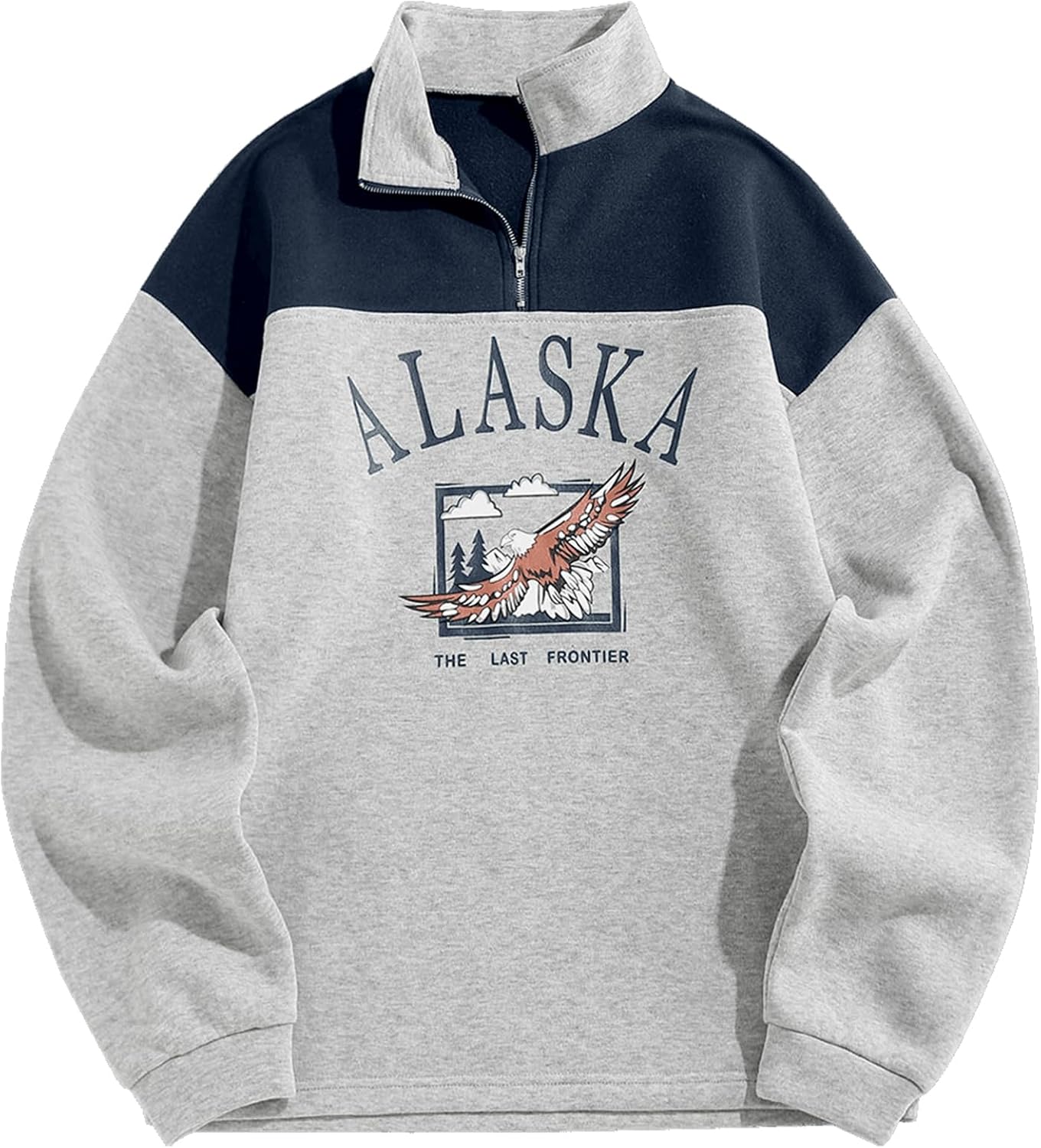 ZAFUL Men's Letters Embroidered Raglan Sleeve Quarter Zip Fleece Vintage Pullover Sweatshirt