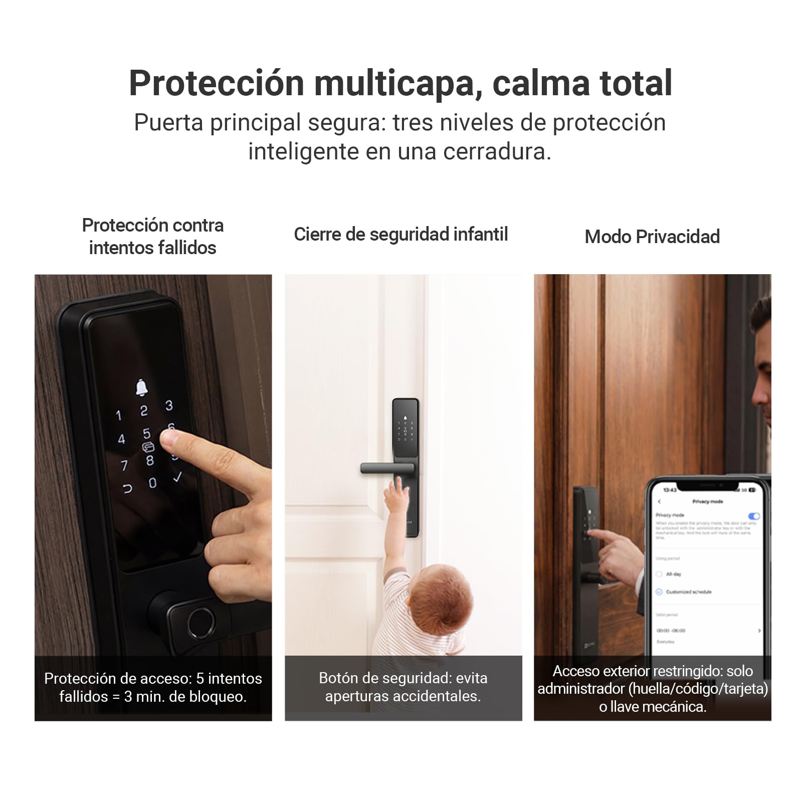 EZVIZ Cerradura Inteligente Y2000, Cerradura de Entrada Sin Llave 7 en 1, Acceso por Huella con Wifi, Impermeable, Cerradura de Seguridad Infantil para Hogar, Apartamento, Villa, Oficina, Hotel (5085)