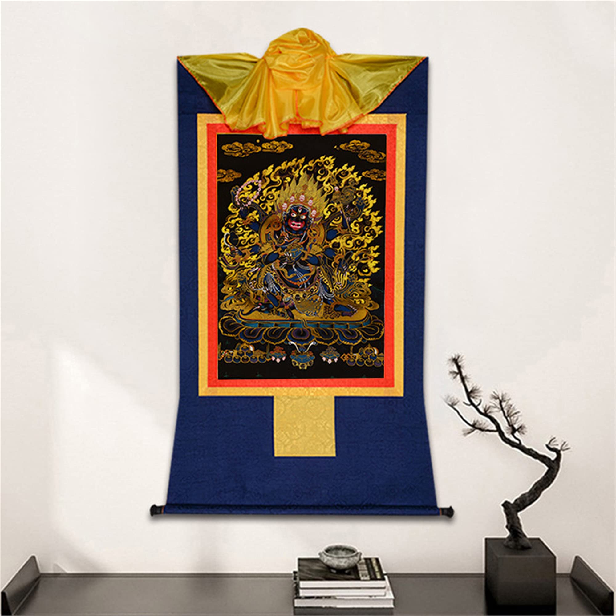 Gandhanra Thangka Tibétain - Mahakala Thangka - Peinture Tantrique Bouddha à Dorure - Tapisserie Mural pour Décoration Zen - Méditation et Relaxation Spirituelle
