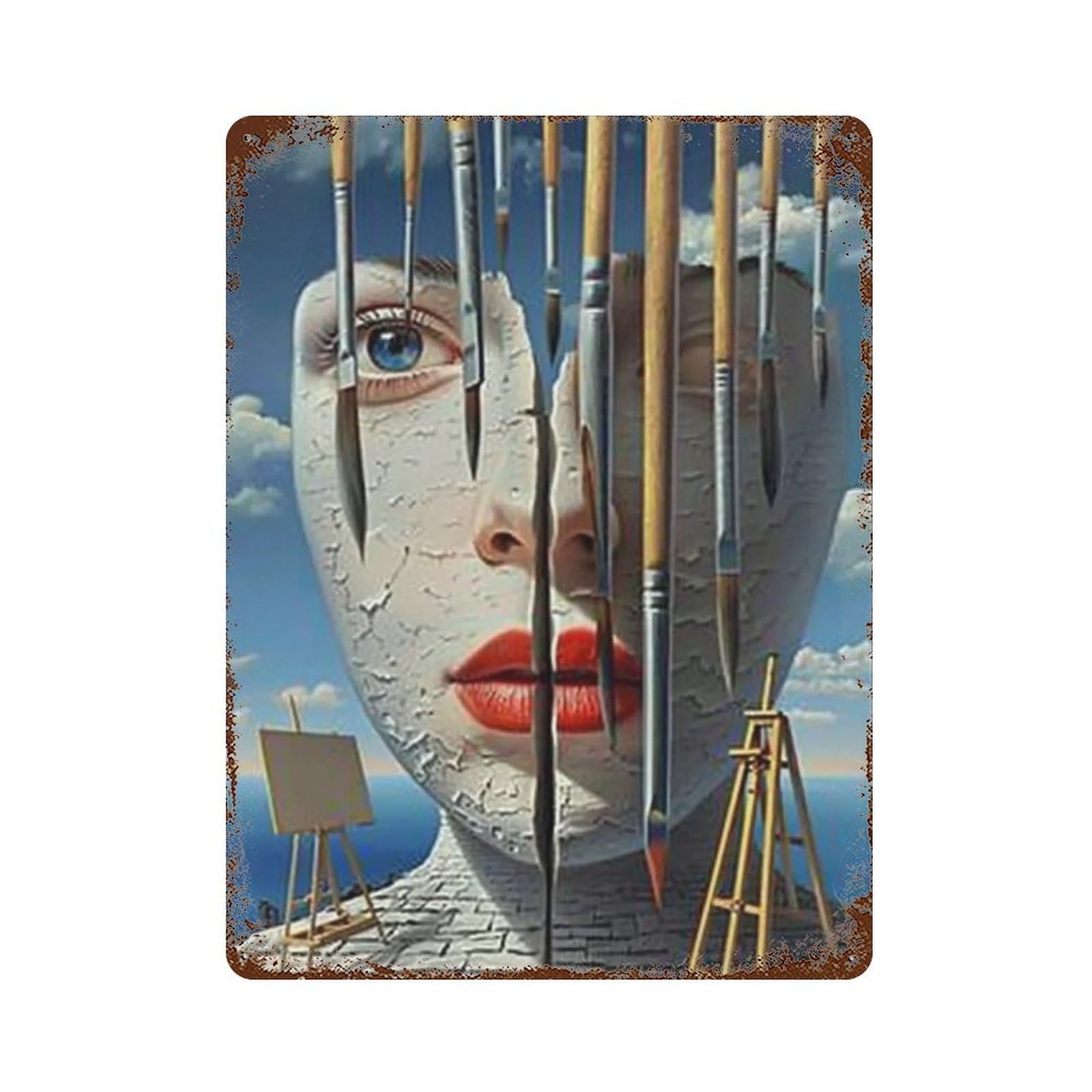 WUJHGRSG Dali Surreal Sliced Artist’s Visage 04 Vintage Metal Tin Sign Poster, Modern Iron Wall Art Decor, Retro Wall Plaque for Home, Coffee Club, Bar & Shop 40x30cm