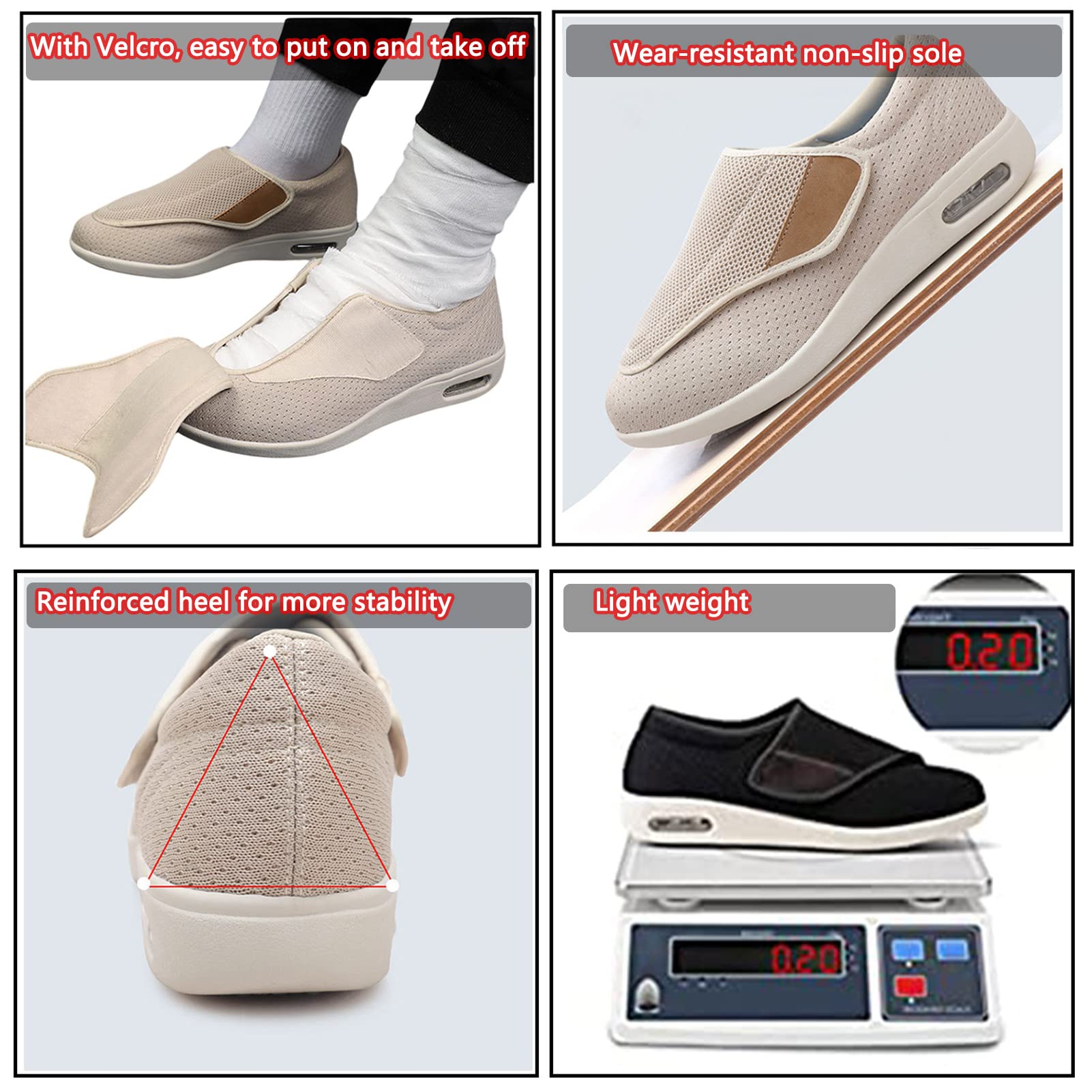 Diabetikerschuhe für Herren,Herren Diabetiker Hausschuhe für Geschwollene Füße Senioren Diabetiker Schuhe Herren Damen Extra Weit Klettverschluss Senioren Schuhe