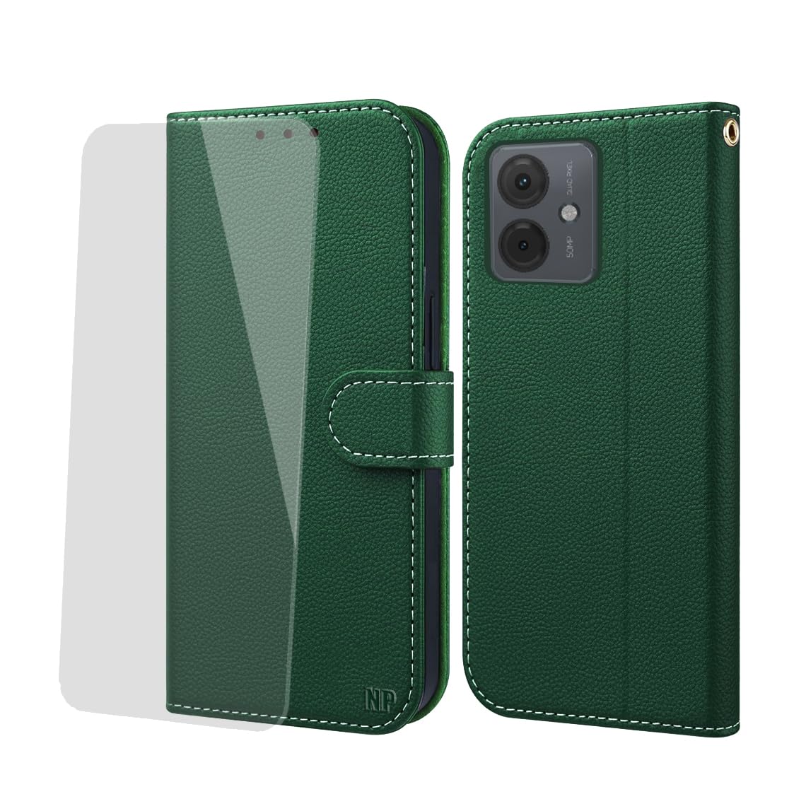 Motorola G55 Flip-Lederhülle Mit Panzerglas – Kartenfächer, Standfunktion & Militärschutz, Schwarz