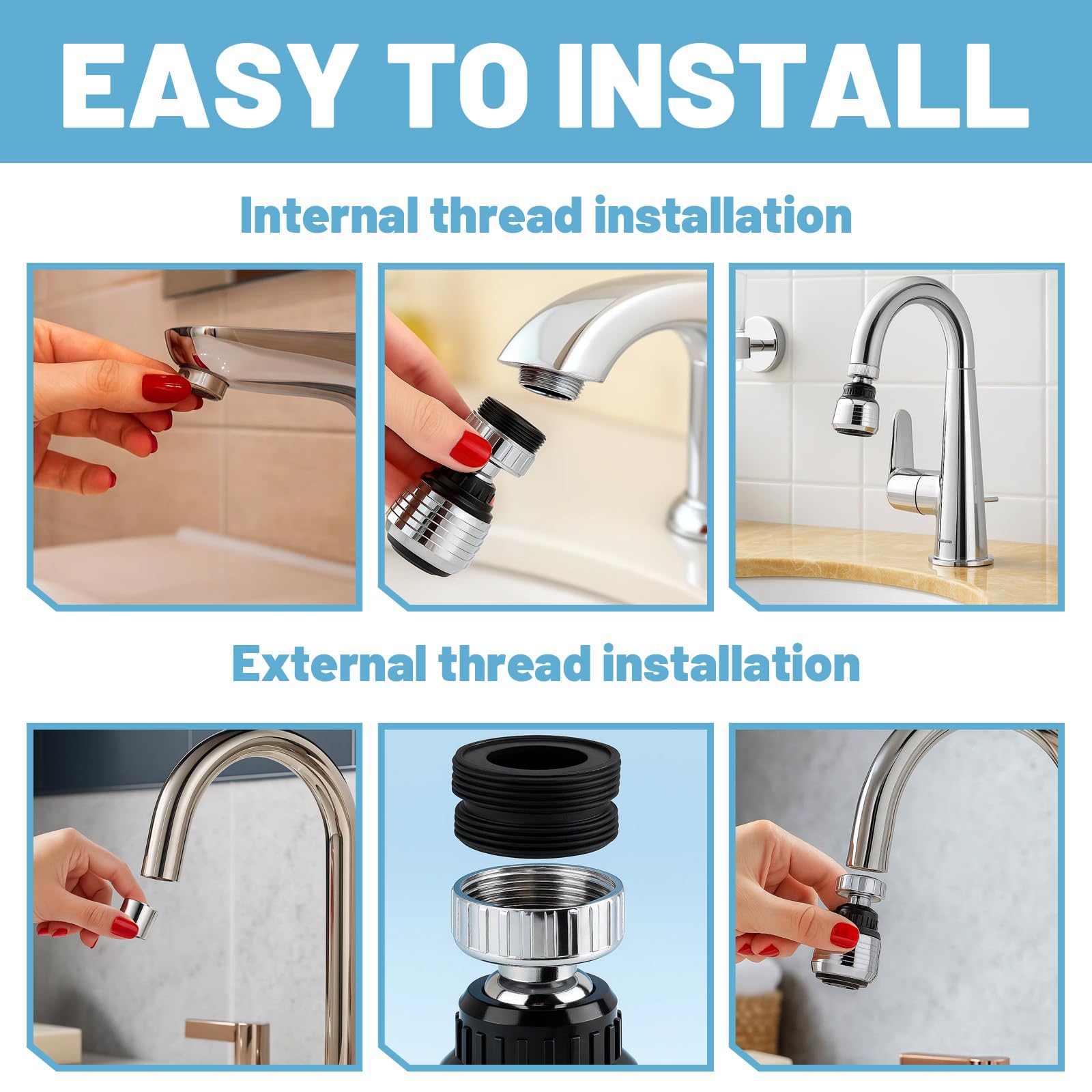 Aeratore per rubinetto, 2 pezzi, rubinetto da cucina, regolatore girevole a 360°, aeratore a risparmio d'acqua con adattatori, per cucina e bagno