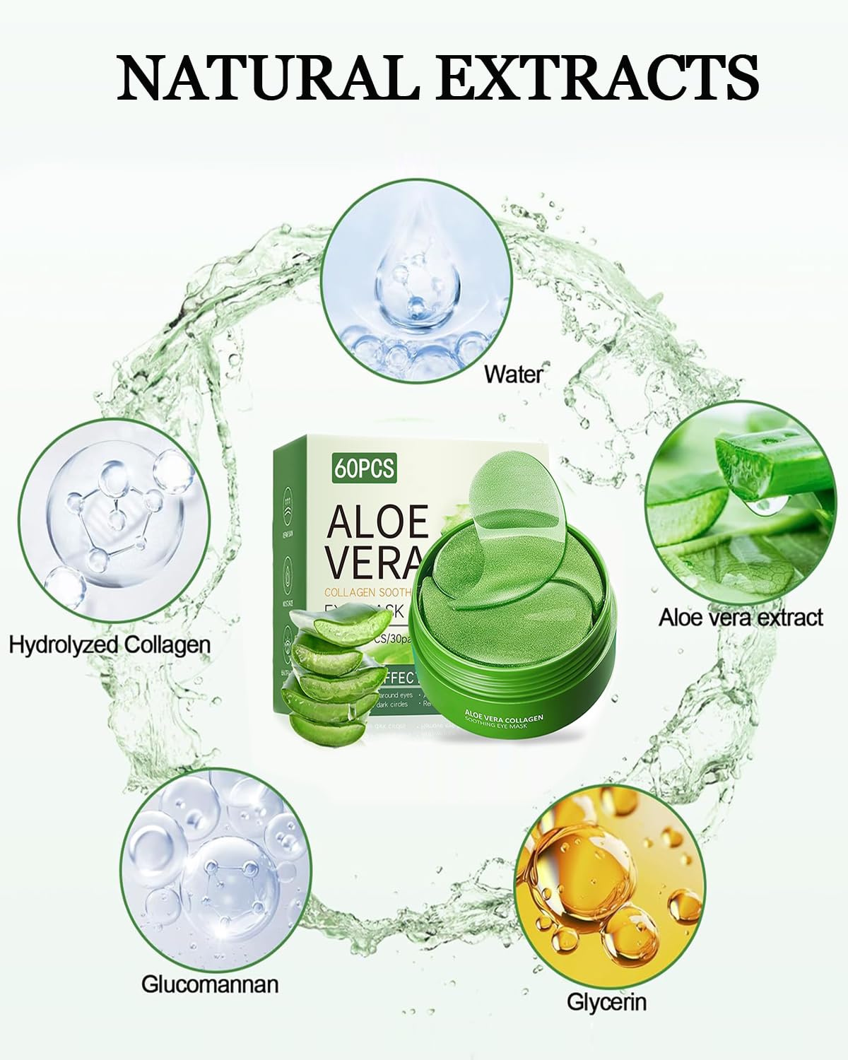 60 Pcs Aloe Vera Eye Mask, Eye Pads, Under Eye Patches to Treat Dark Circles, Hyaluronic Acid Eye Mask, Wrinkles - Image 2