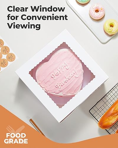 Miniatura 6 de Kootek 24 cajas para pasteles con ventana, cajas de panadería de 10 x 10 x 5 pulgadas, cajas de pastelería para pasteles, fresas cubiertas de