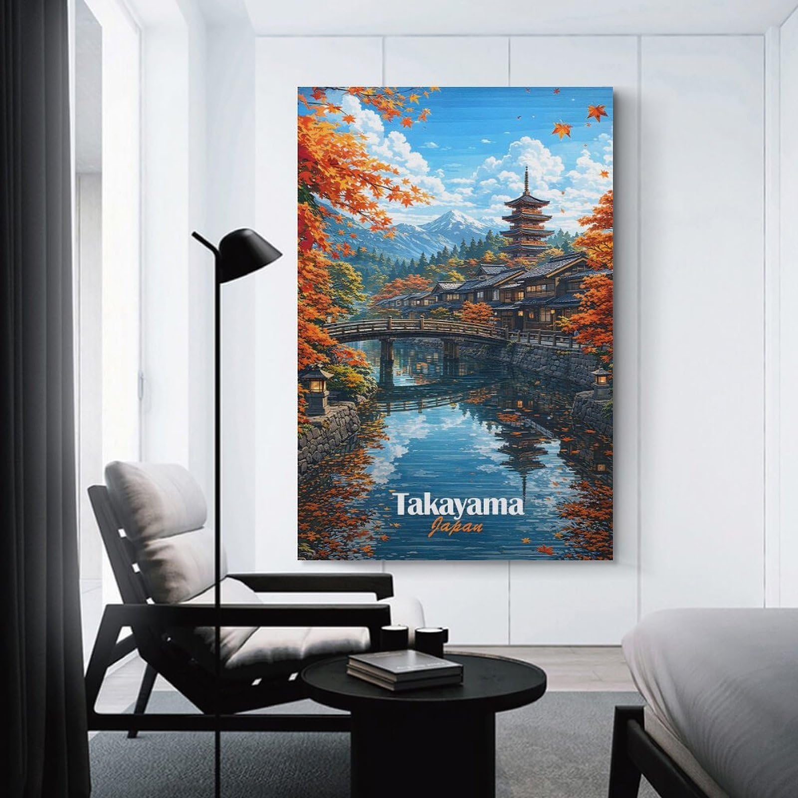 Junmoney Decorative Canvas Print Takayama Japan Autumn Scenery, 20x30inch(50x75cm), for Living Room, Bedroom Or Home Office, Home Decor Gift with Stylish Appeal