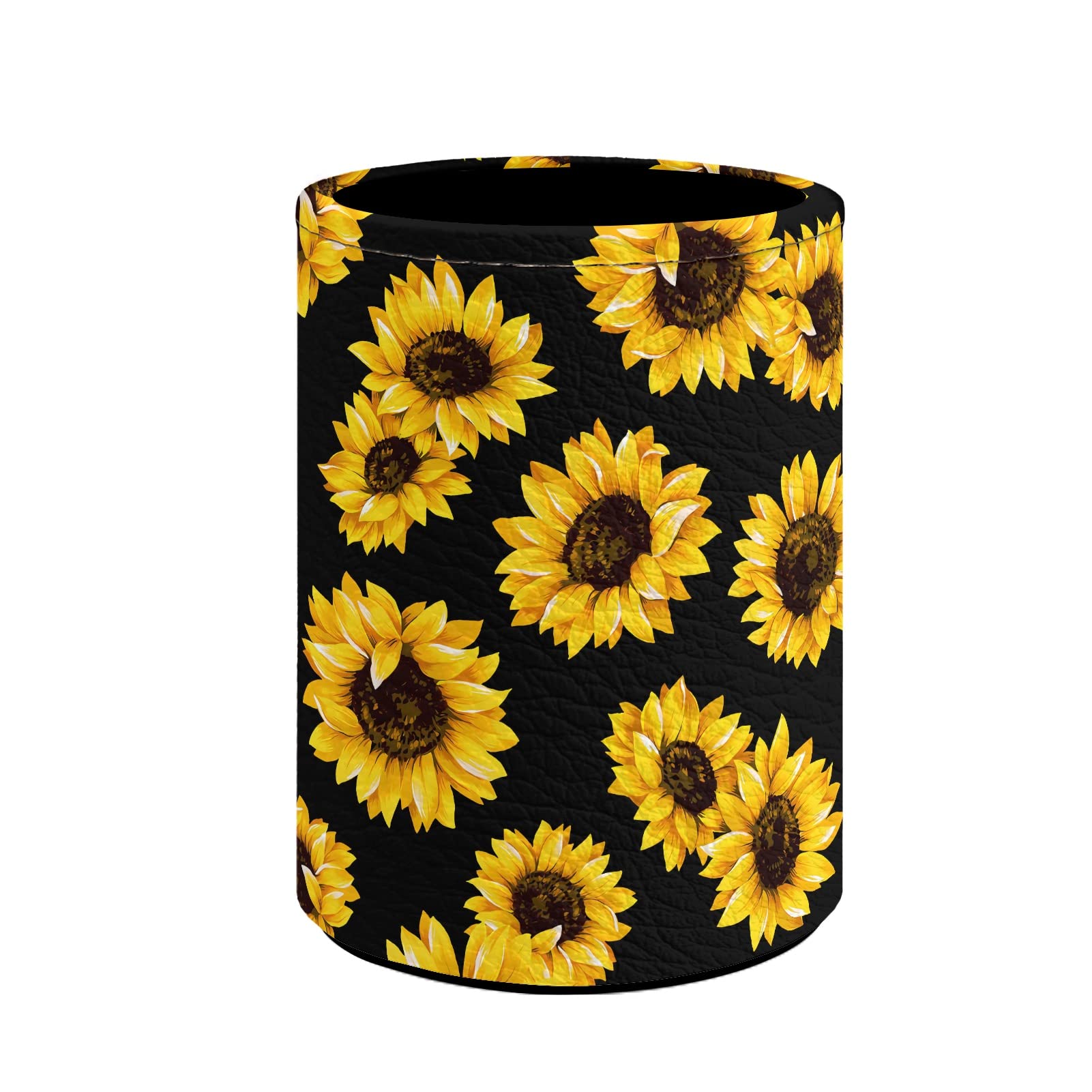 BIGCARJOB Sunflower Office Desk Accessories,Women Ladies Cute Pencil Holders with Sunflower Printed,PU Leather Stand Cup Pot,Makeup Brush Holder Storage Box,Stationery Organiser — image 1
