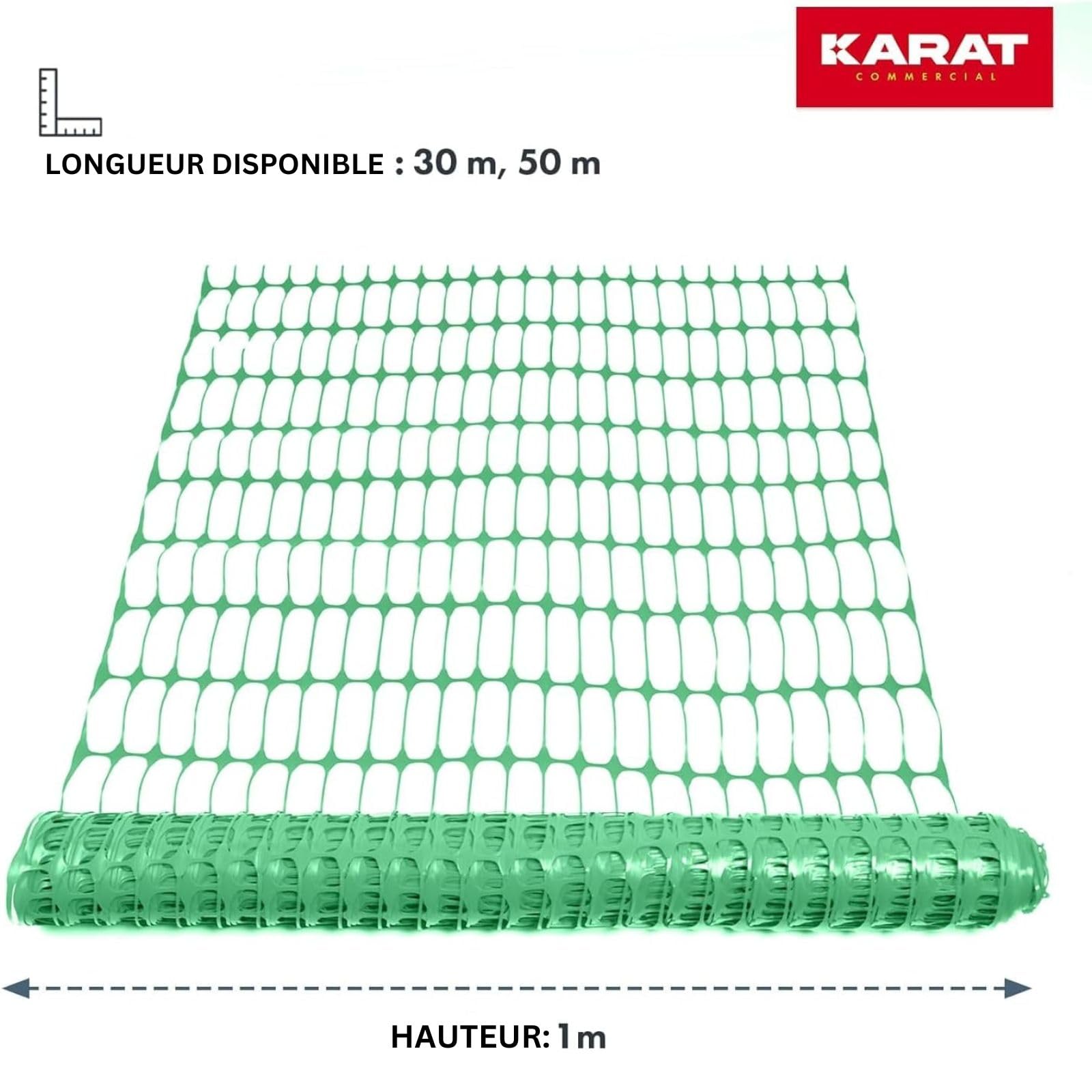 KARAT | Grillage avertisseurs - Clôture de Chantier - Clôture d'étang - Clôture de Protection - Filet de Protection de Parterre - Filet avertisseur Plastique | Vert, 30 m