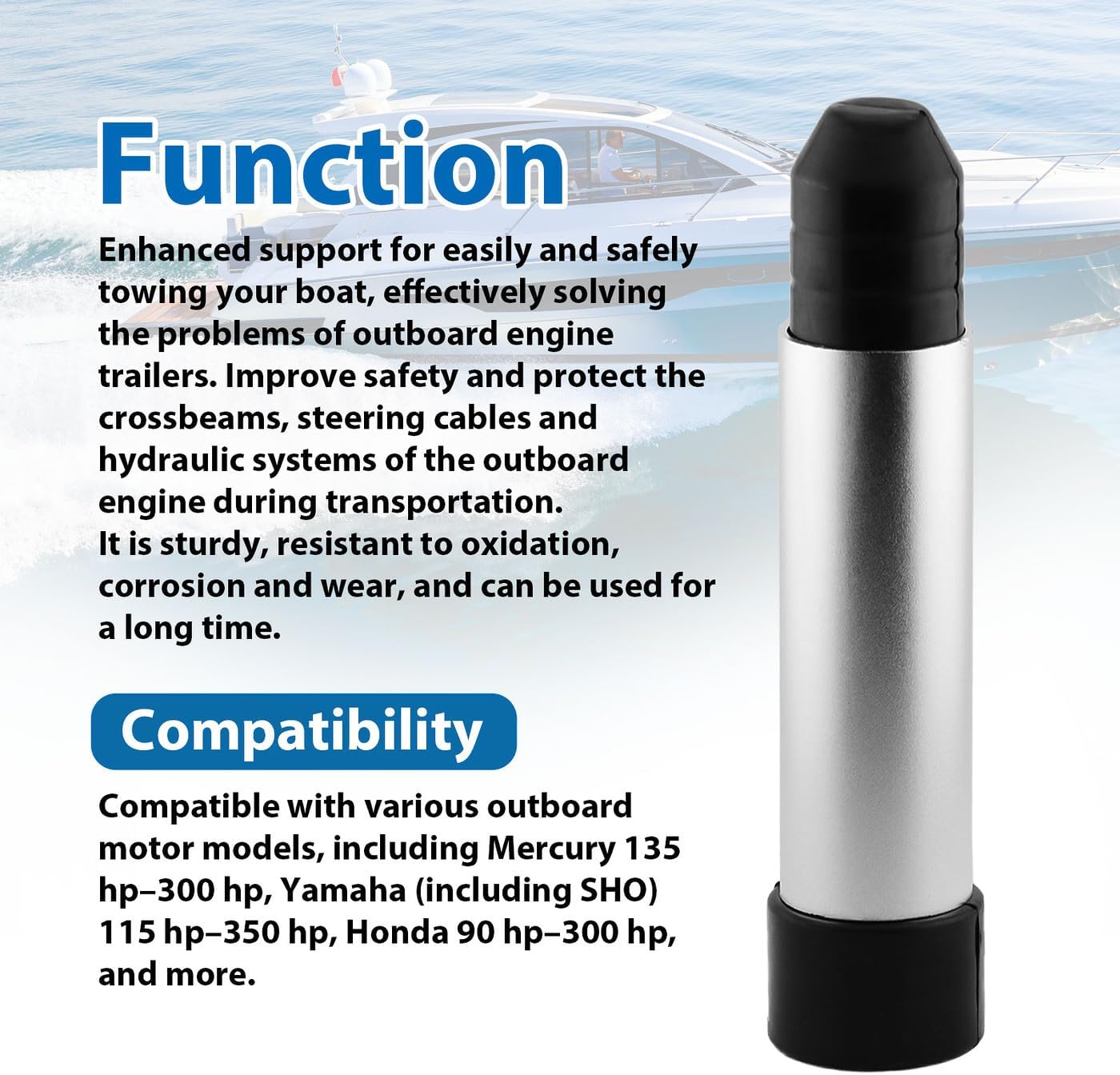 Outboard Transom Saver - 2-piece Silver Rubber Trailering Support with Steer Stops, Compatible with 3-Ram Trim/Tilt, fits Yamaha Outboard.