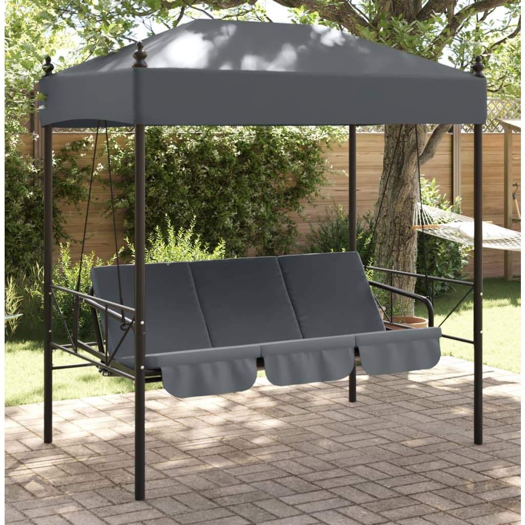 vidaXL Banco Columpio de jardín con toldo Acero Arena Gris Oscuro