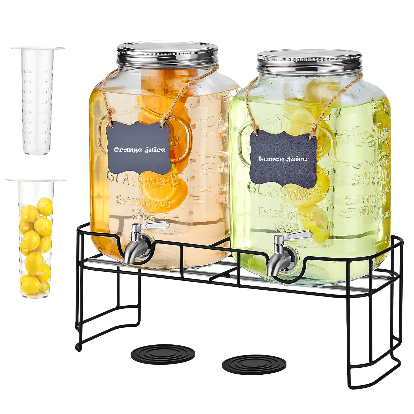 Lot de 2 distributeurs de boissons de 2 gallons pour fêtes, avec support, distributeur de carafe d'eau en verre