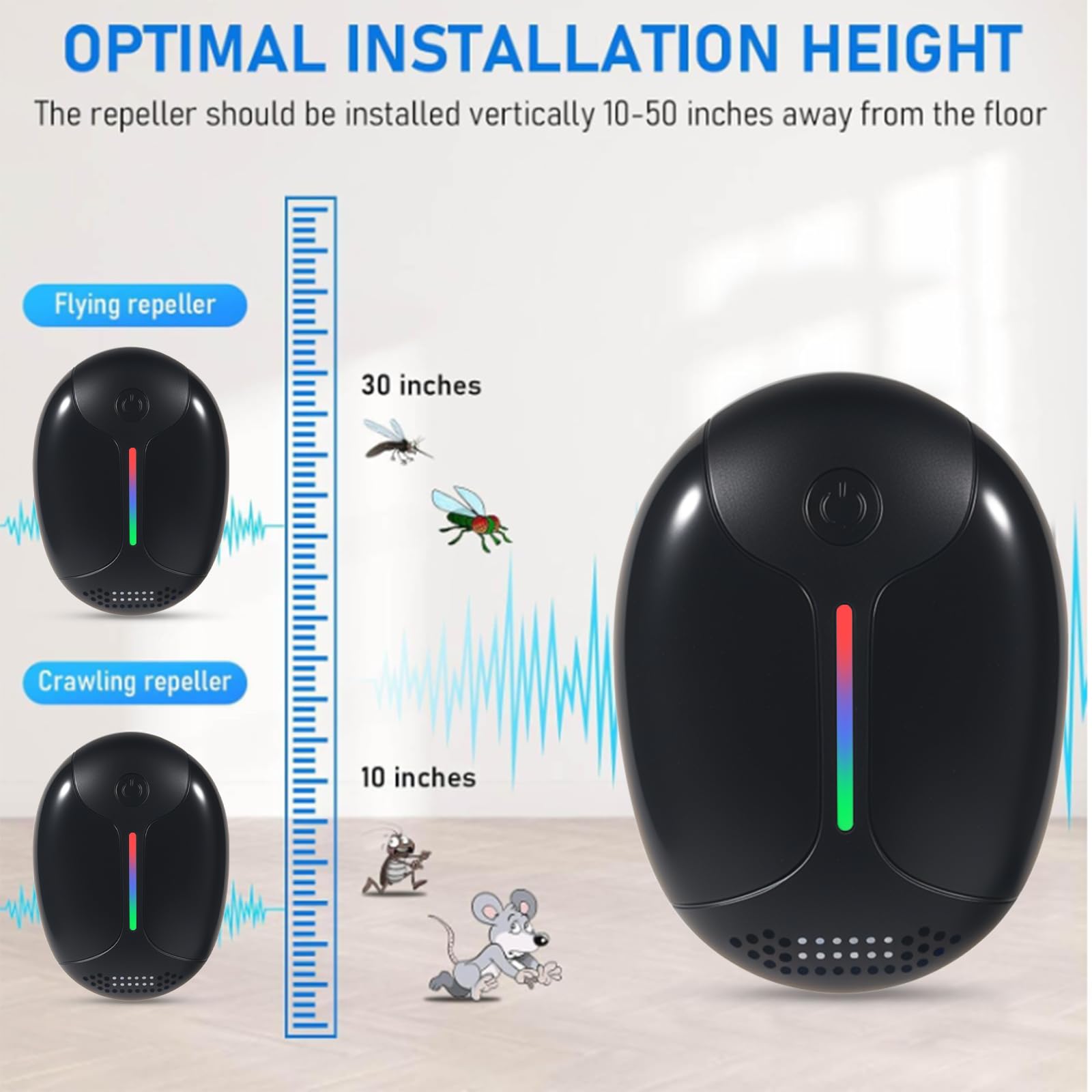 Repelente ultrasónico de ratones para interiores, repelente de insectos mejorado para roedores, araña, araña, fácil de usar para el hogar, cocina, garaje, repelente de mosquitos para interiores y