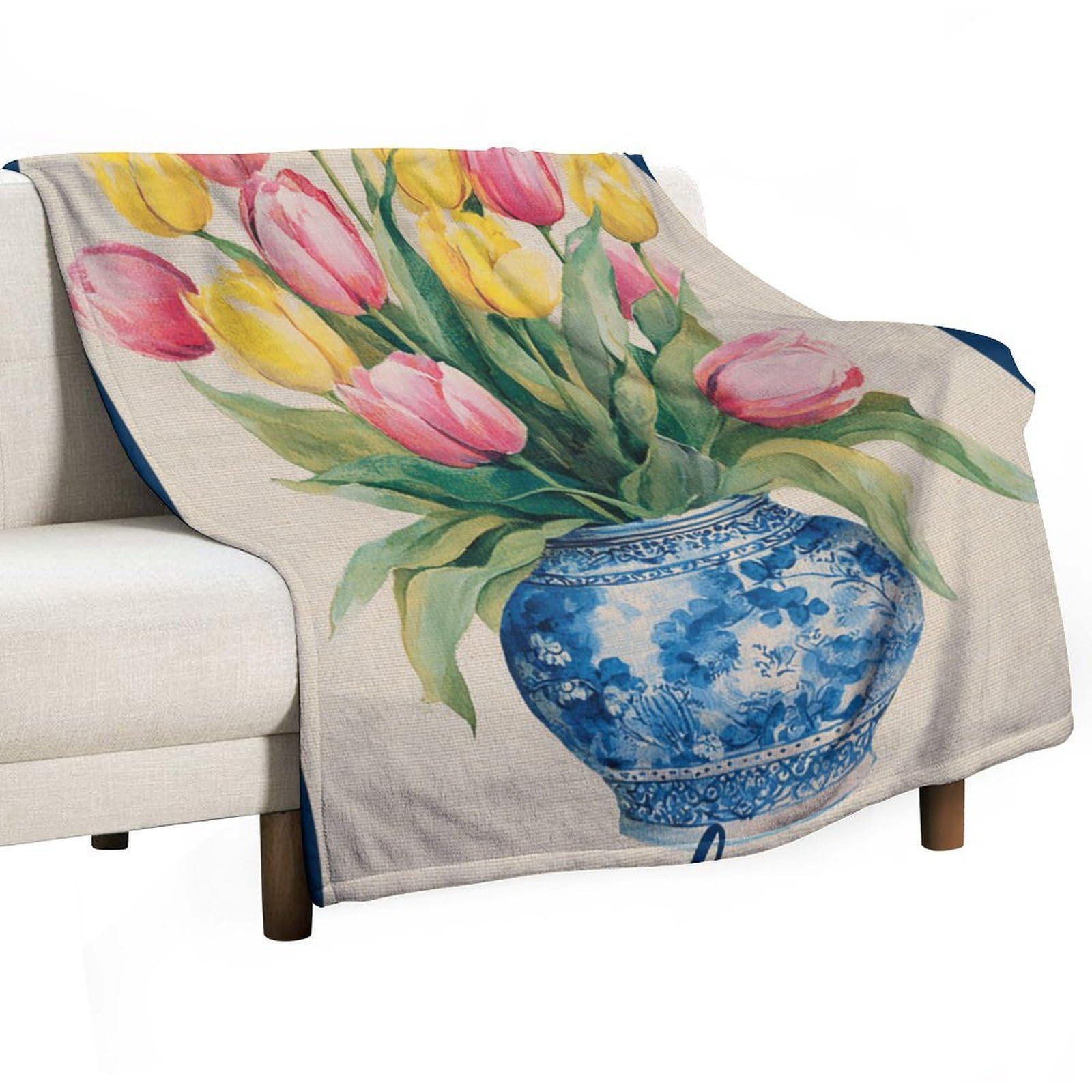 Jubonexis Jar Vase Holding Pink And Yellow Tulips Anti Pilling Throw Blankets Cozy Durable Blanket for Bedroom Living Rooms Couch Sofa Bed 130x150cm(50x60in)