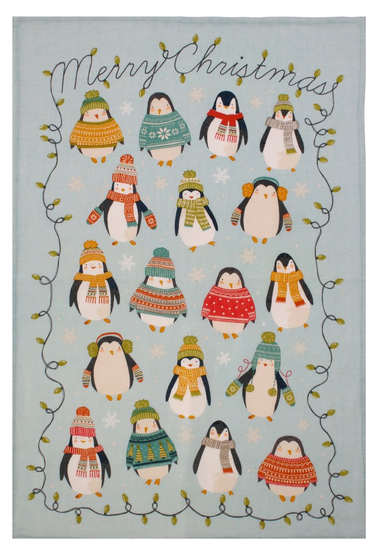 Ulster Weavers Multicolored Penguin Lights Linen Tea Towel