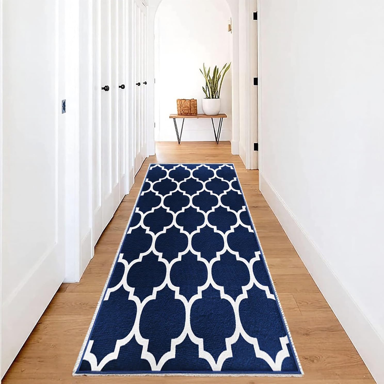 Hafaa Carpet Runners for Hallway Non-Slip 80 x 150 cm - Trellis Pattern Printed Design Bedroom Navy Blue Bedside Carpets for Kitchen, Lounge (AVA NAVY) — image 1