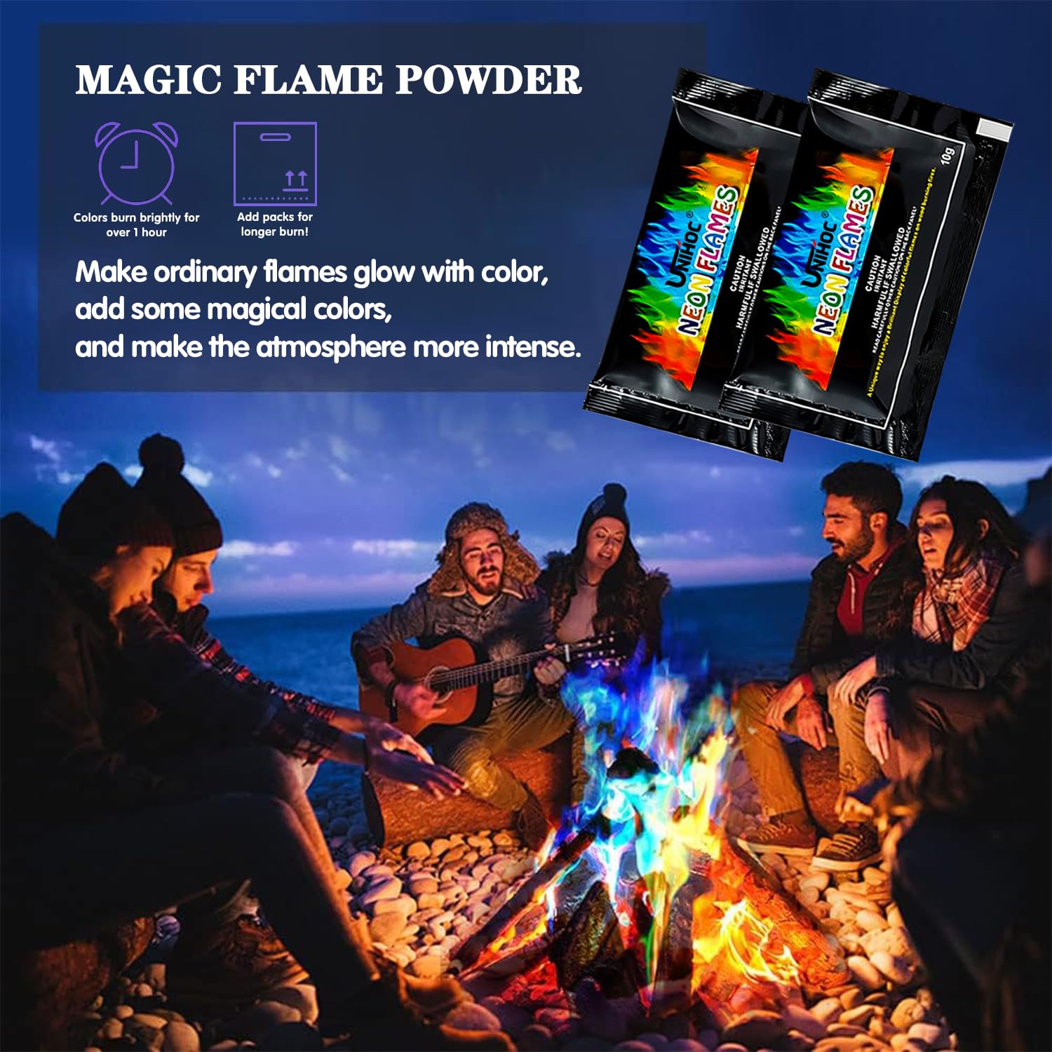 Kolorowy proszek do ognia, magiczny neonowy płomień, magiczny płomień, 10 x 10 g Magic Fire Powder, kolorowy ogień, na Boże Narodzenie magiczny proszek, kolorowy płomień do kominka w proszku do