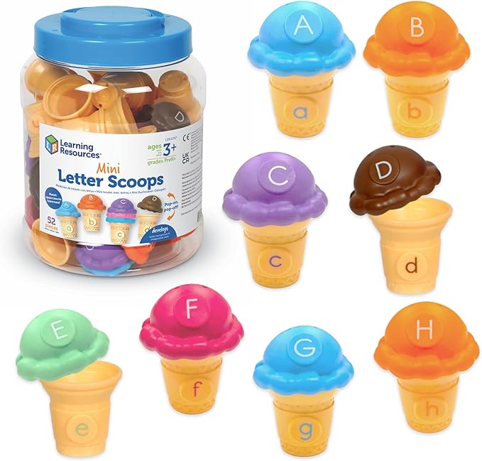 Learning Resources Mini Letter Scoops,Preschool Learning Toys, Stacking Toys, Montessori Toys,Kids Easter Gifts, Ages 3+, 52 Pieces