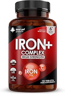 Gentle Iron Tablets Complex -Enriched with B12 & Vitamin C - Iron Supplements for Woman and Men - Ferrous Fumarate Energy Tablets Reduction in Tiredness and Fatigue (6 Months Supply) High Strength