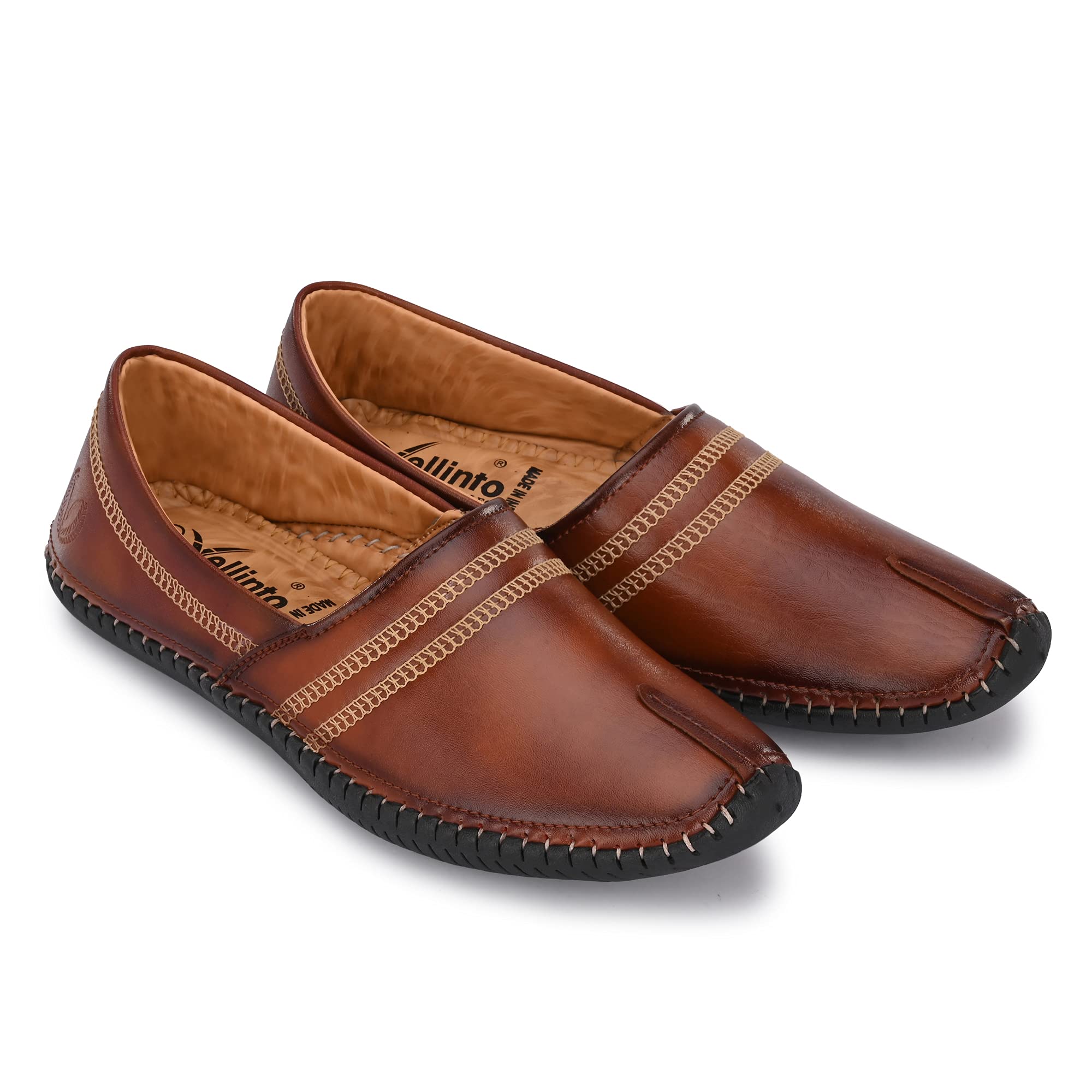 Vellinto Men's Ethnic MOJARIS Jutis for Me Brown-image-30
