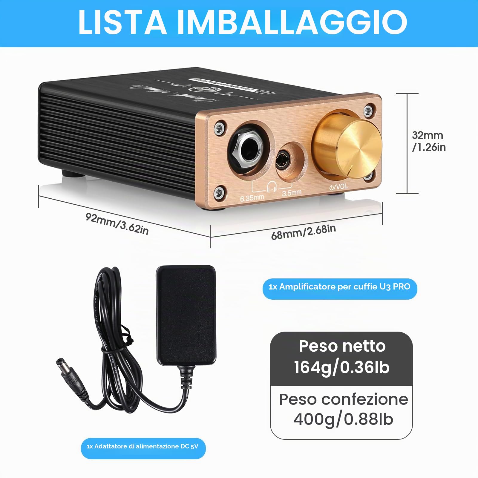 Douk Audio HiFi Mini Amplificatore per Cuffie Classe A Desktop Amp per Cuffie DC5V (U3PRO)