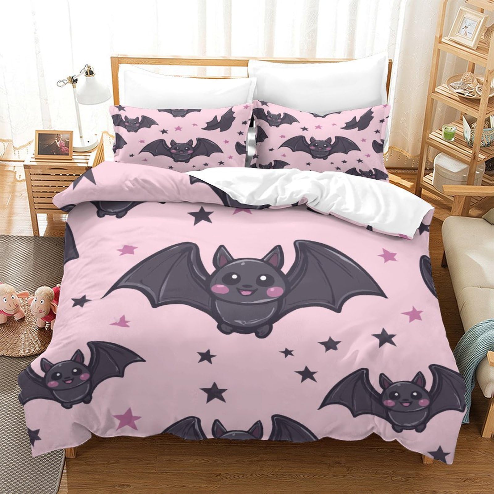 P1S9U7W5Y Playful Bat 3D Printed Duvet Cover Set 3pcs Microfiber Star Bedding Set King