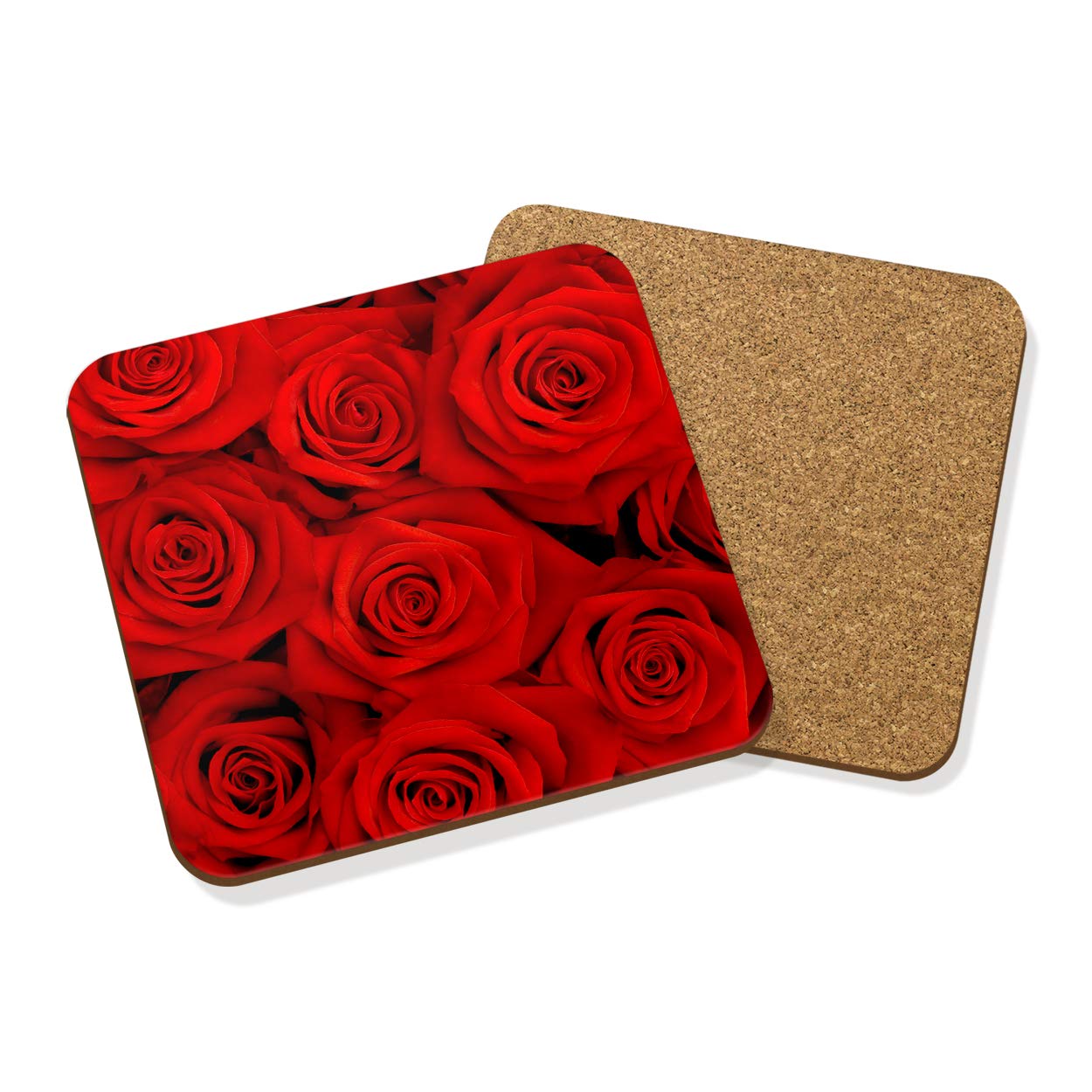 RED Roses Drinks Coaster MAT HARDBOARD Square Set X4