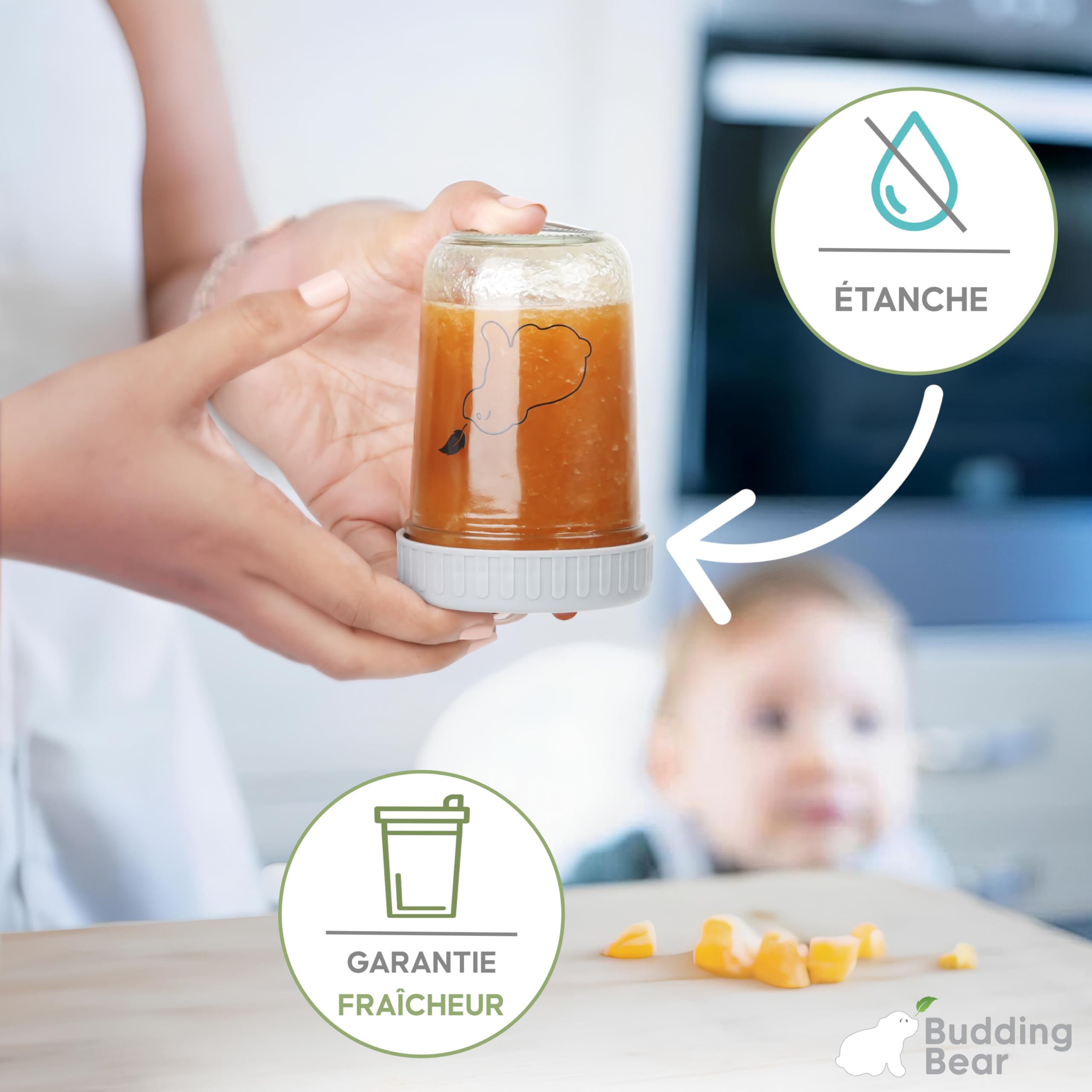 Petit Pot Conservation Bébé Verre 240ml (Lot de 6) - Pot Bebe Repas Réutilisables - Congélateur & Micro-Ondes (Sans Couvercles) - Lavage à la Main - Sans BPA, Phtalate, Plomb, PVC