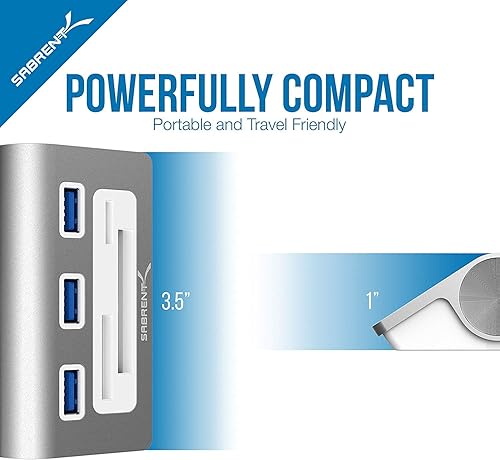 Miniatura 7 de SABRENT Hub USB 3.0 de aluminio de 3 puertos premium con lector de tarjetas multi en 1 (cable de 12 pulgadas) para iMac, todos los MacBooks, Mac