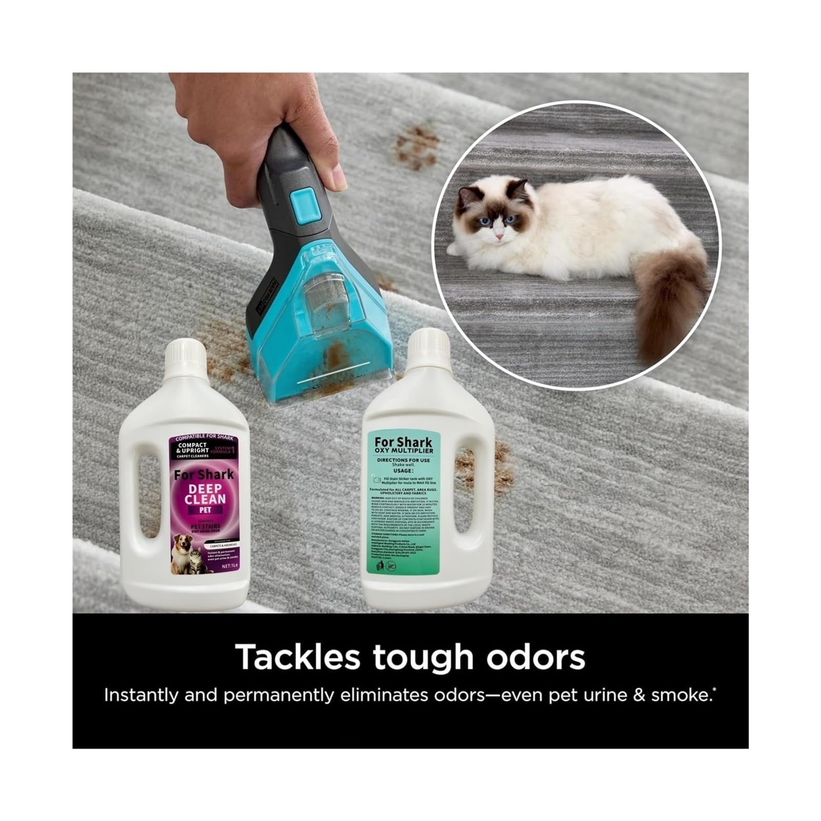 3 Botellas De Limpiador De Alfombras Específico For Mascotas Con Un Total De 3 Litros, Solución De Limpieza Específica For Máquinas De Pisos, Fórmula Apta For Mascotas, Compatible Con Shark