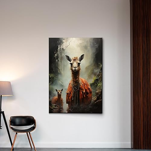 Miniatura 5 de Alpaca Canvas Wall Art for Bathroom Living Room Wall Decoration Animal Wall Painting Autumn Landscape Wall Picture Aesthetic Alpaca Wall Decor