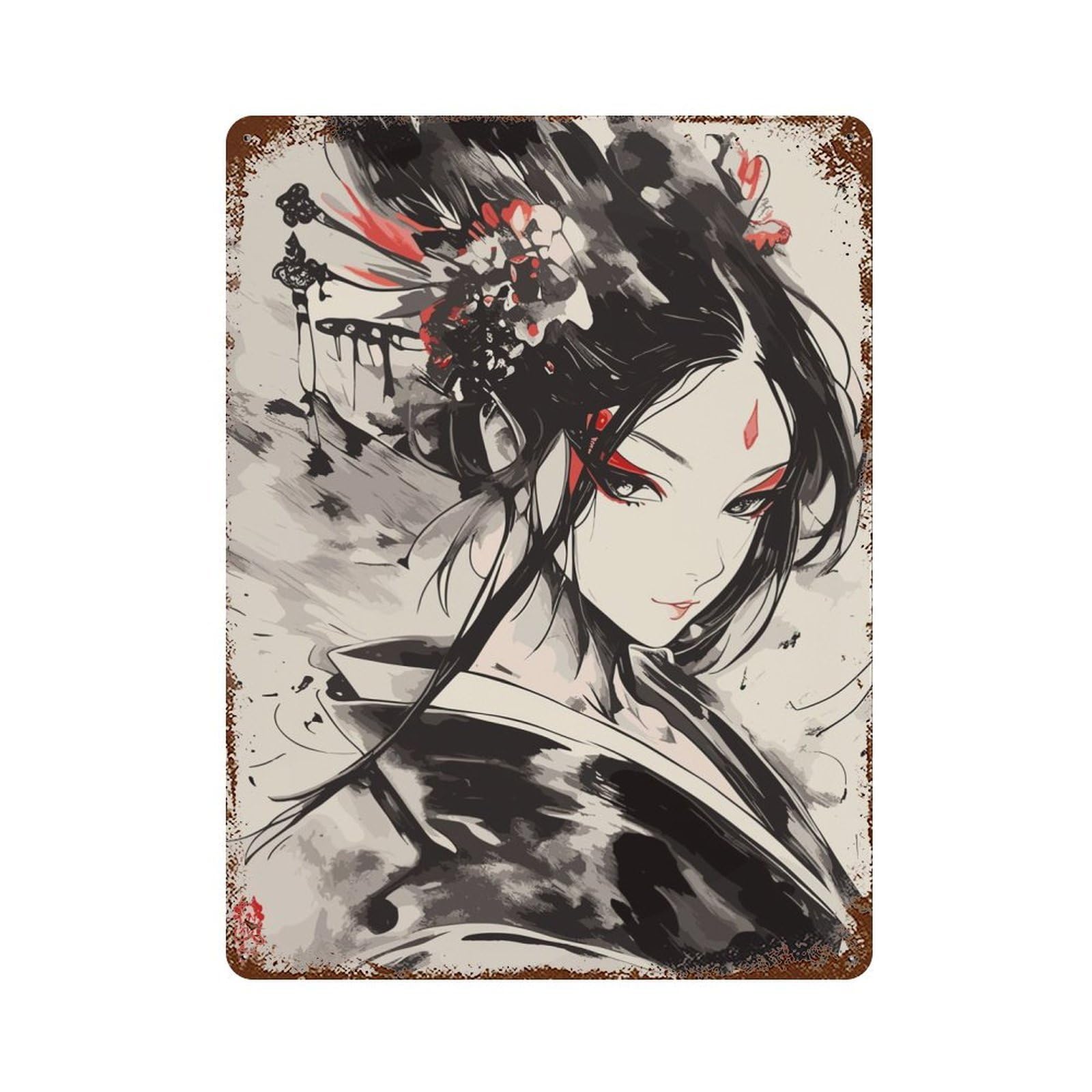 Geisha Art Rust Effect Tin Sign 15.7"x11.8", for Bistro, Counter And Cafe Decor, Shabby Chic Decor