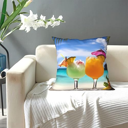 Miniatura 7 de Funda de almohada cuadrada suave con estampado de bebidas tropicales, para decoración del hogar, sala de estar, cama, sofá automóvil, 20 x 20