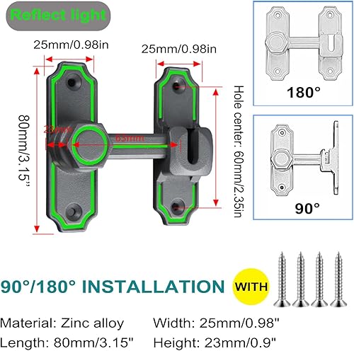 Miniatura 9 de HIZEFSOO 2PCS Barn Luminous Latch 90 Degree Zinc Alloy Gate Flip Latch Lock Heavy Duty Safety Flip Door Latch for Household, Shed, Sliding Doors,