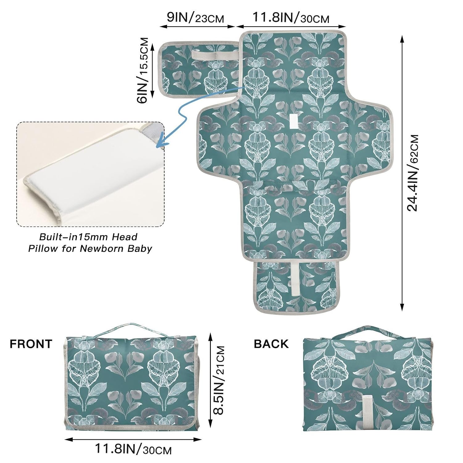 Floral Head Teal Portable Diaper Changing Pad image 4