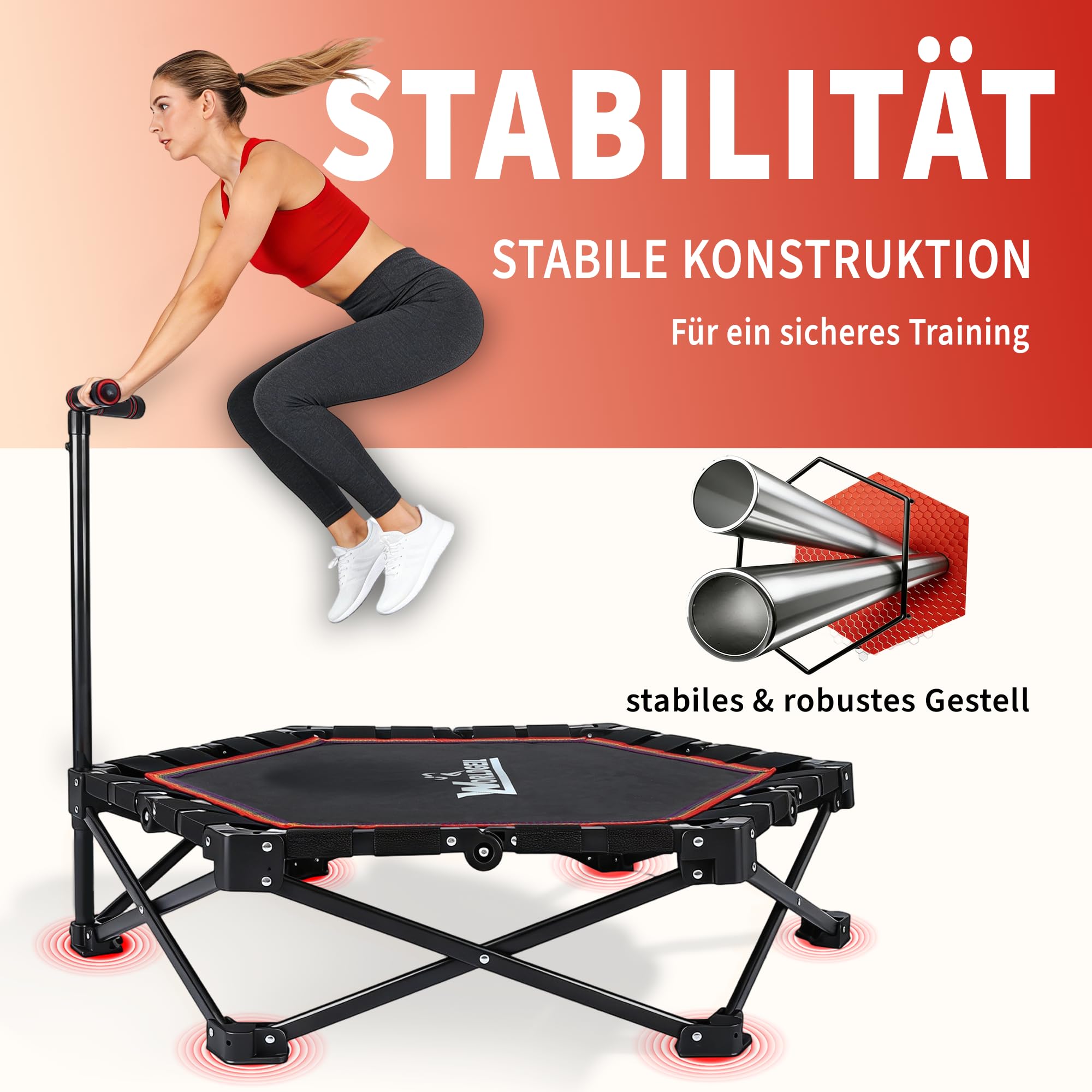 Trampolin Indoor Klappbar - Mini Trampolin mit Höhenverstellbarer Handgriff - Tragkraft 150 kg - Ø 86.5 cm - Jumping Trampolin Fitness für Erwachsene & Kinder - Sport Geräte für Zuhause