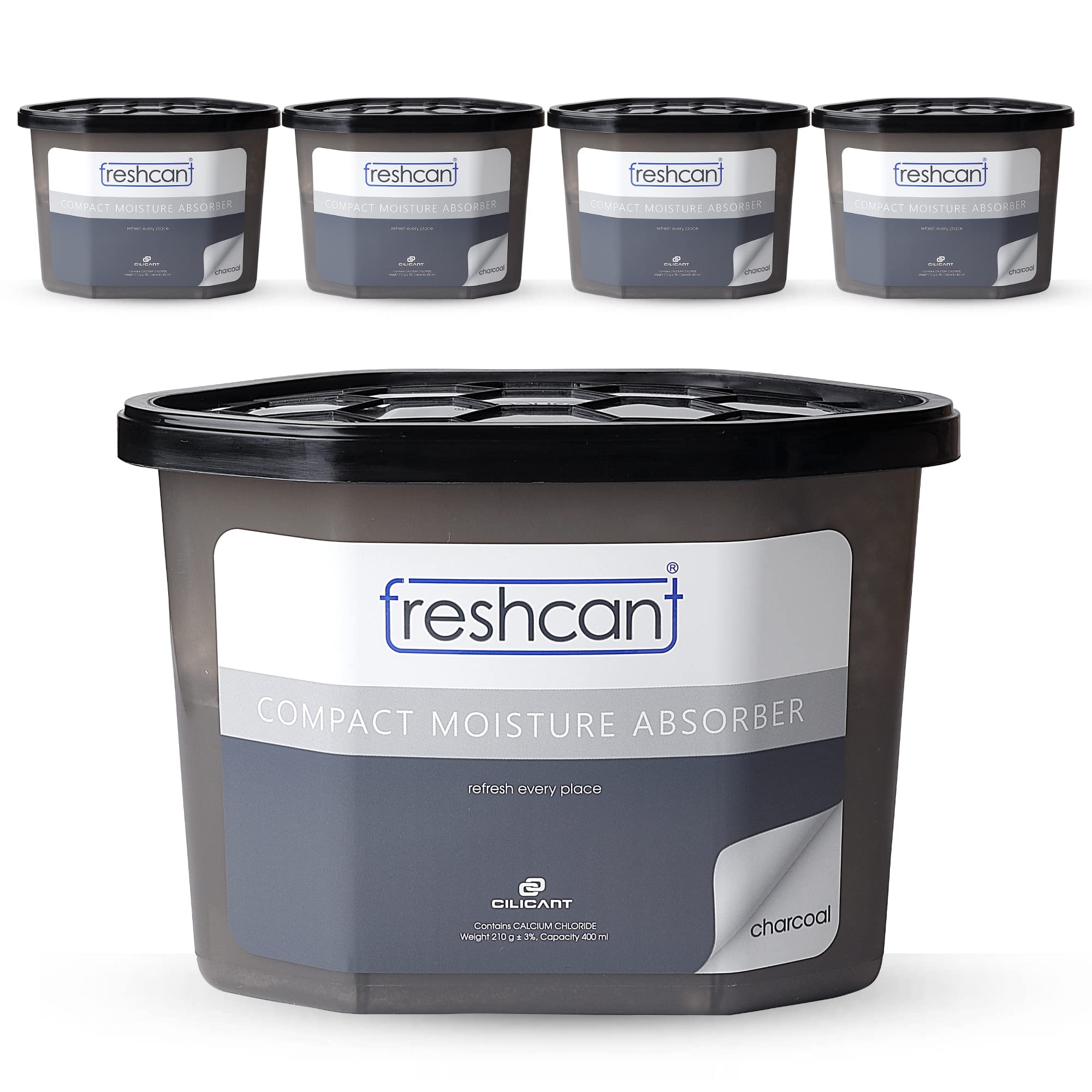 Freshcant Compact Moisture Absorber By CILICANT for Dining room - Moisture Absorber for Dining and living room - Pack Of 5 ( Odor Buster with Activated Charcoal )
