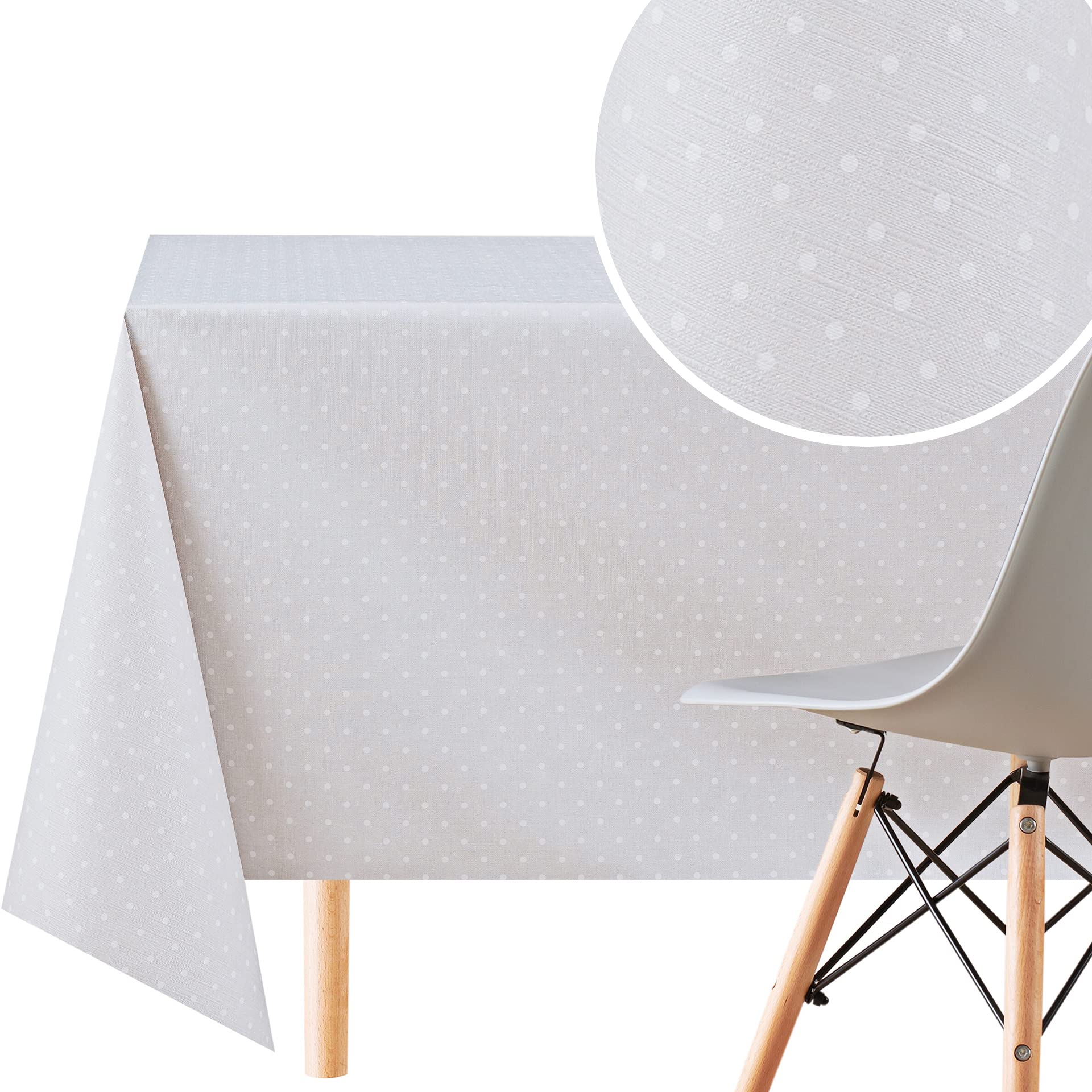 KP HOME Polkadot Wipe Clean Tablecloth PVC Table Cover (Grey, 140cm x 140cm)