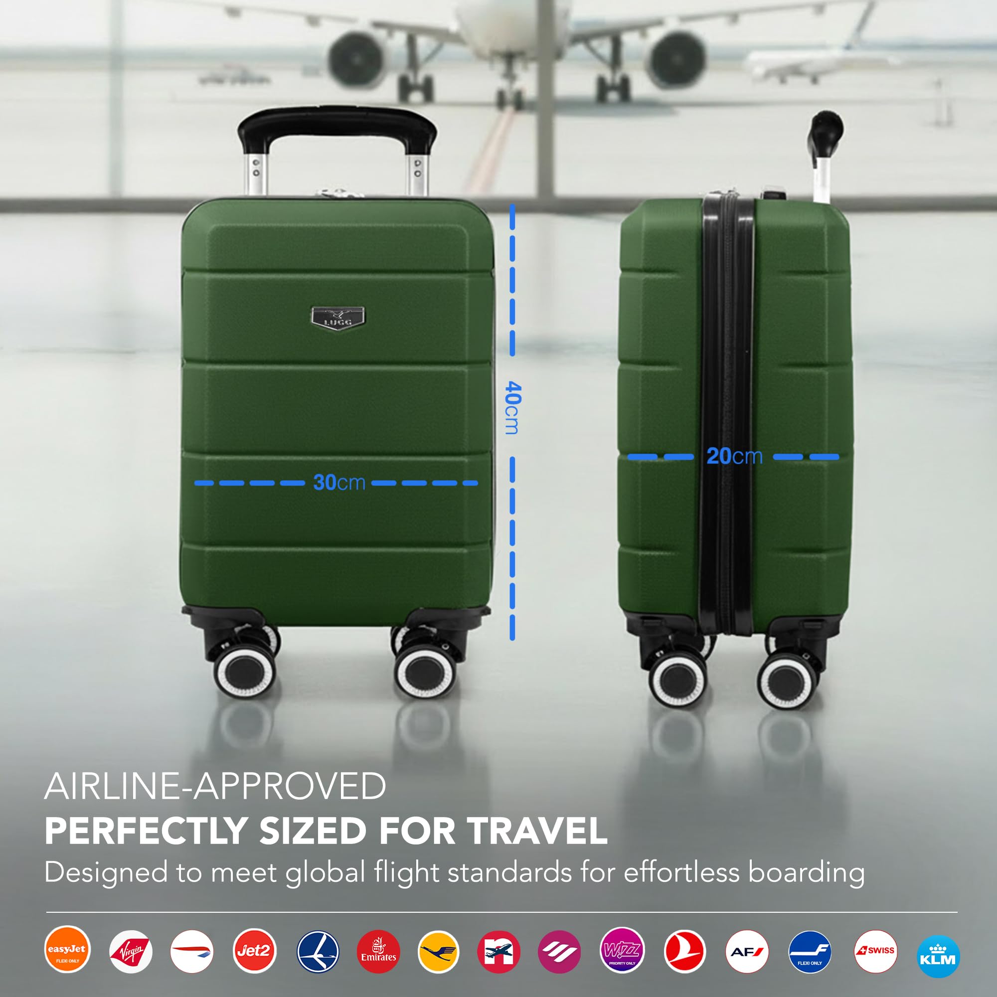 LUGG - Jetset 40cm Suitcase - 40x30x20cm- Ryanair Compatible - Underseat Size - Hard Shell ABS - Spinner & Removable Wheels - Lightweight Travel Luggage- Cream/Brown — view 244